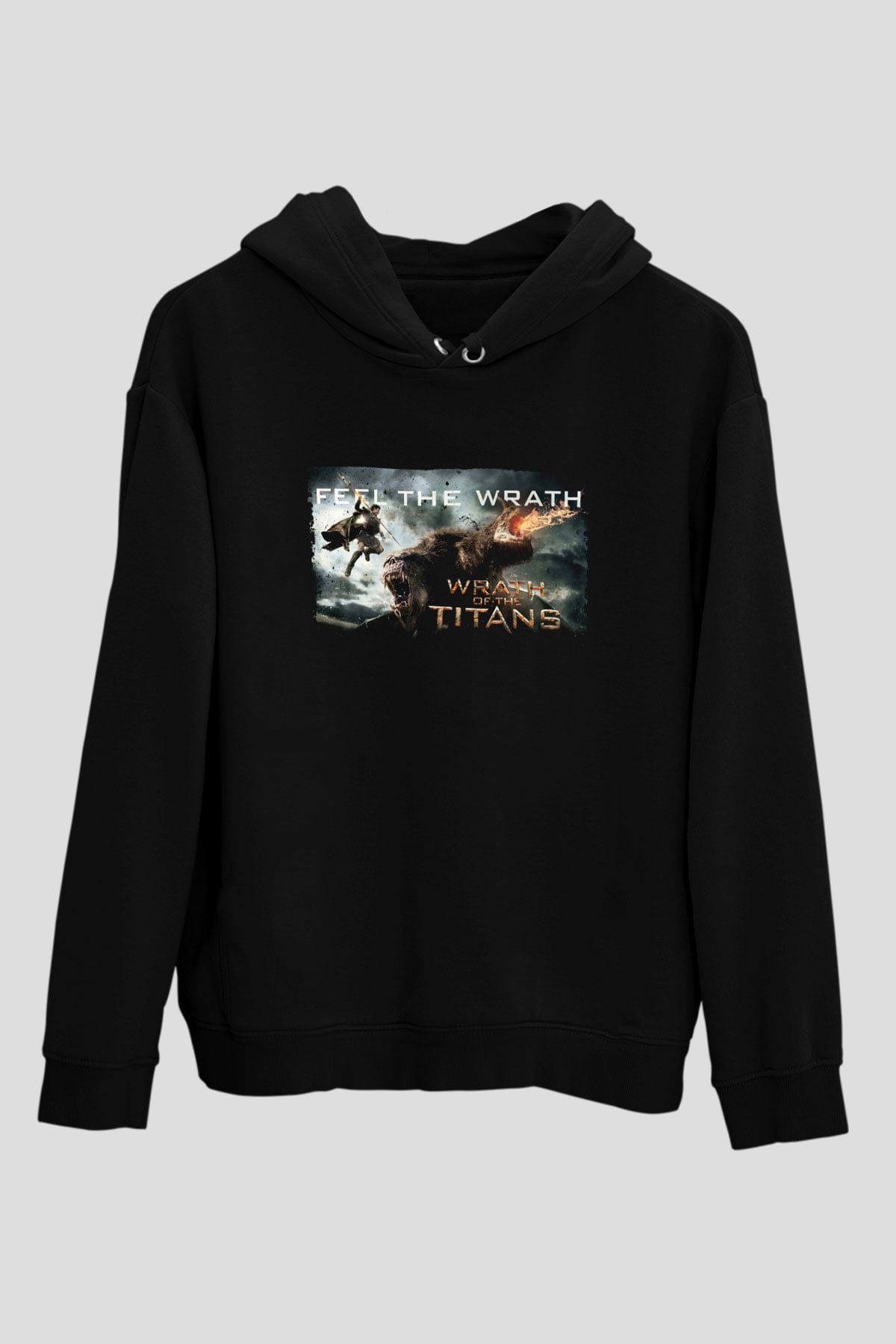 Unisex Titanların Öfkesi (Wrath of the Titans) Baskılı Siyah Kapüşonlu Sweatshirt