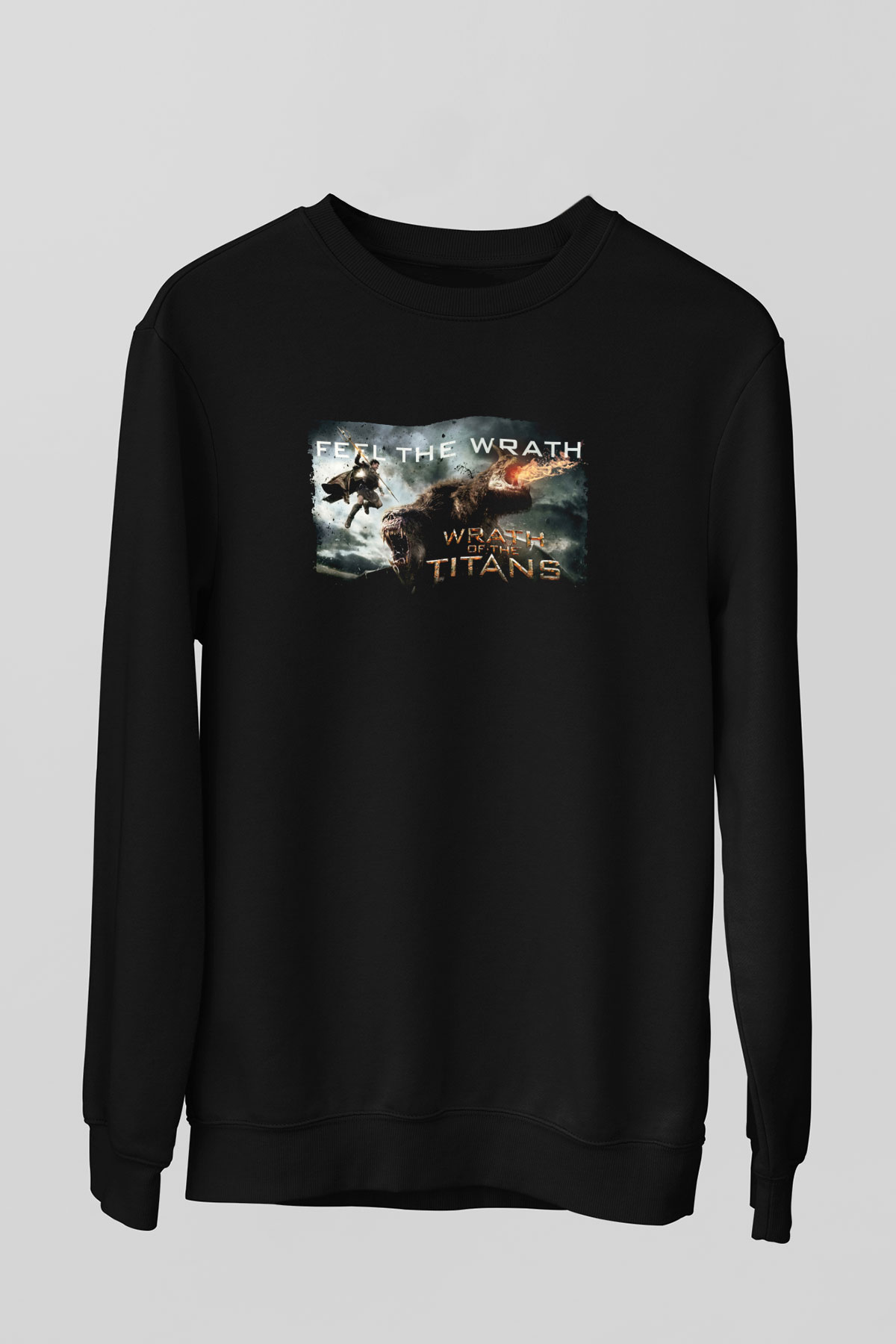 Unisex Titanların Öfkesi (Wrath of the Titans) Baskılı Siyah Sweatshirt