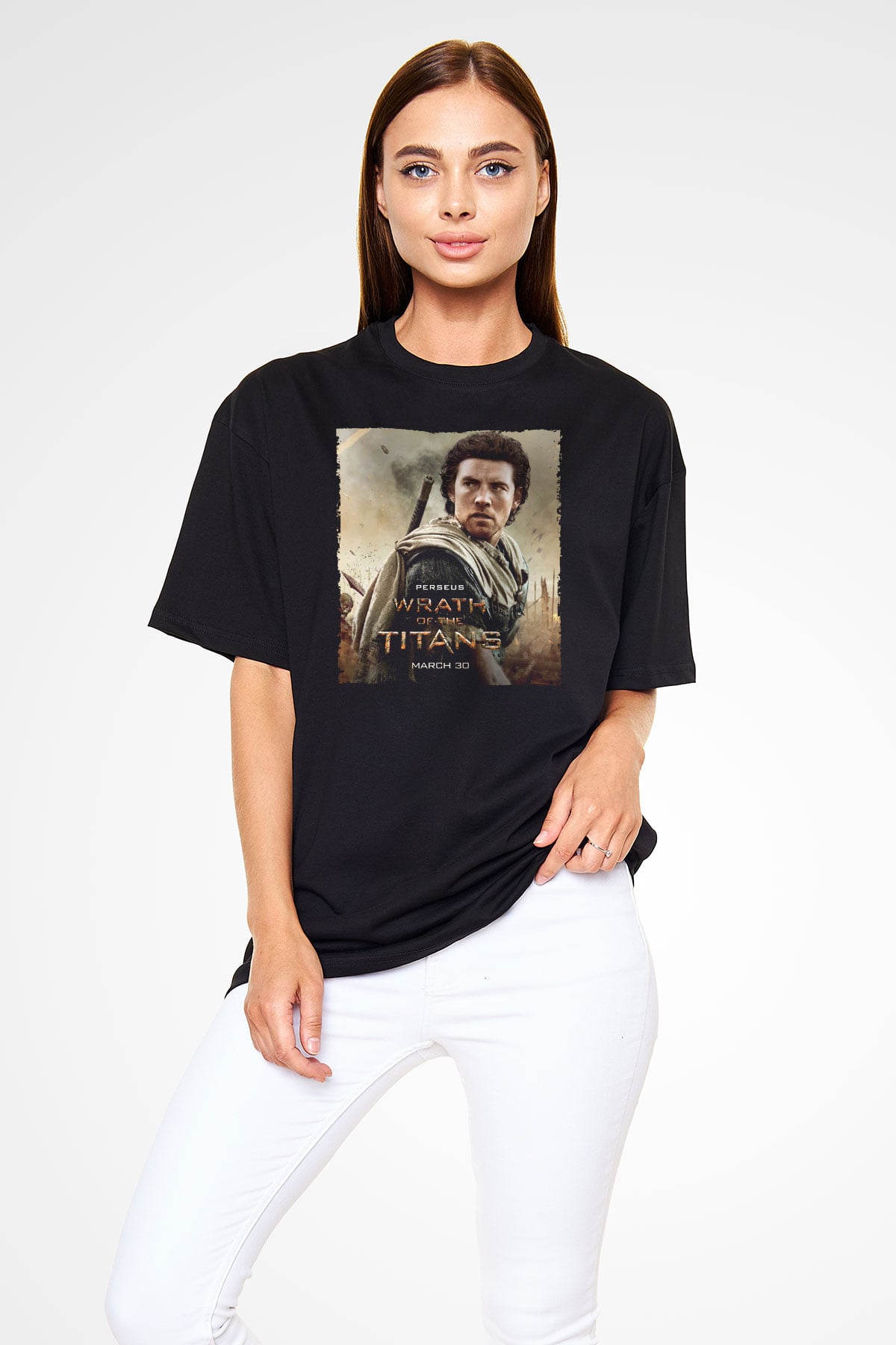 Unisex Titanların Öfkesi (Wrath of the Titans) Baskılı Siyah Oversize Tshirt