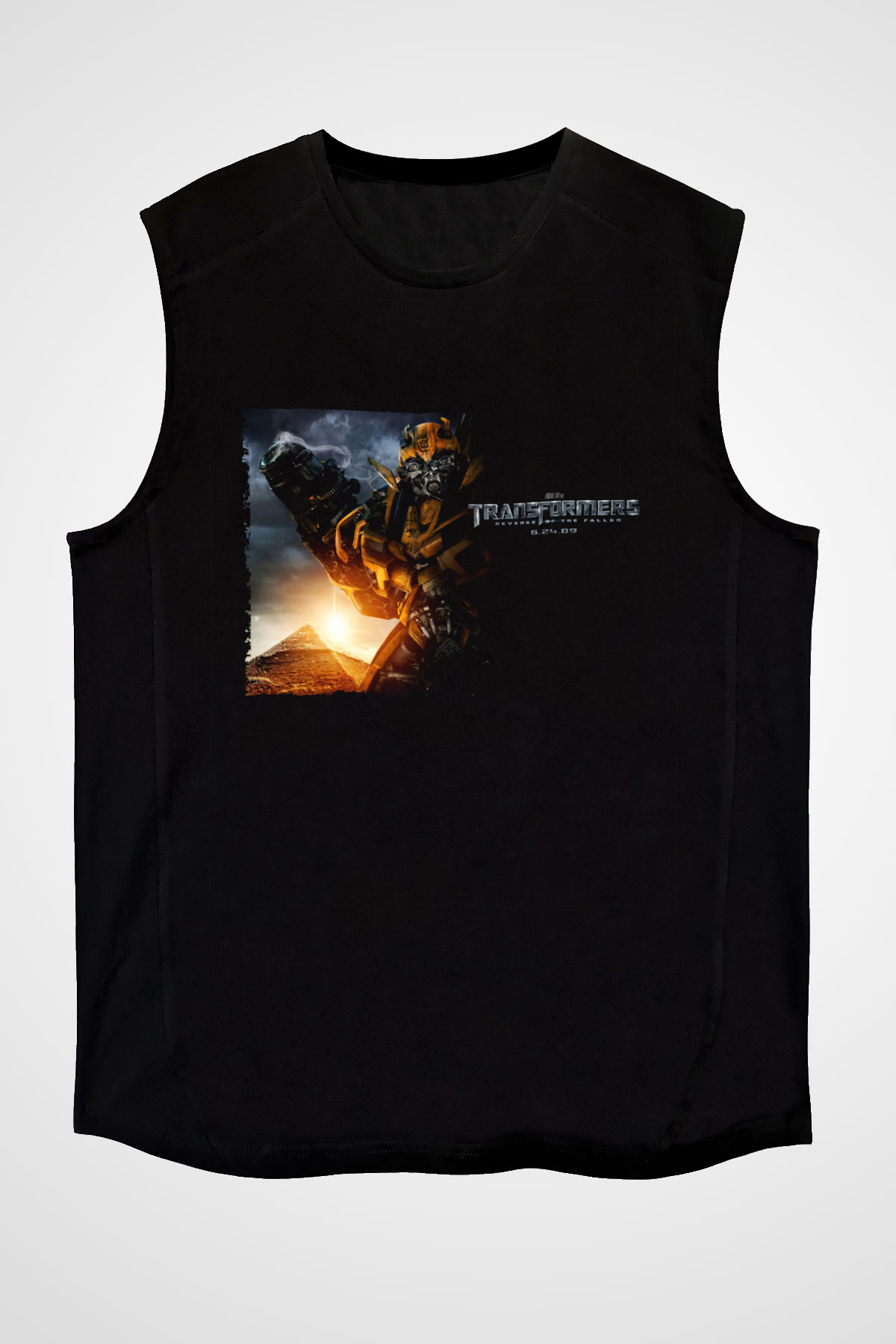 Unisex Transformers 2 Baskılı Siyah Kolsuz Tshirt
