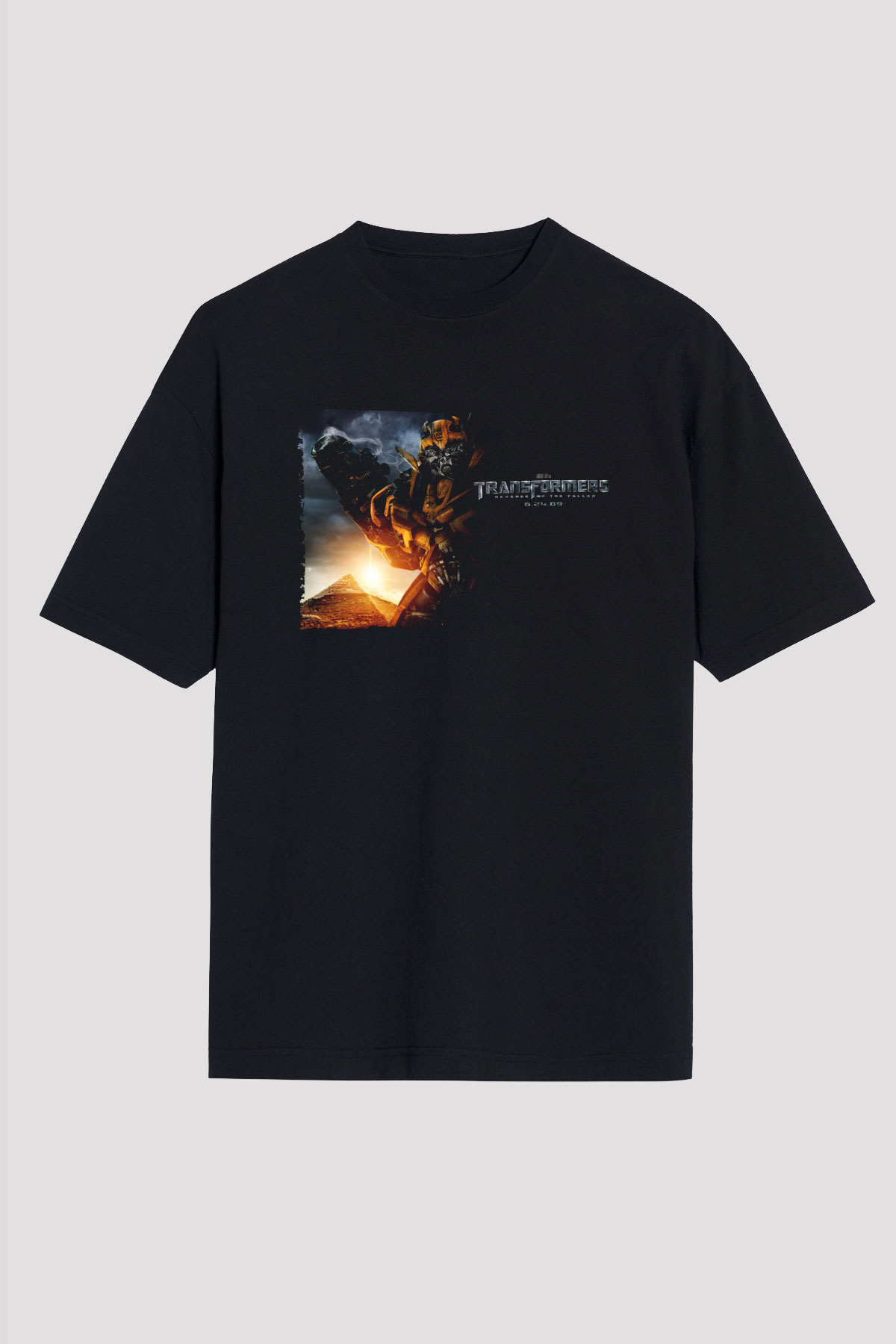 Unisex Transformers 2 Baskılı Siyah Oversize Tshirt