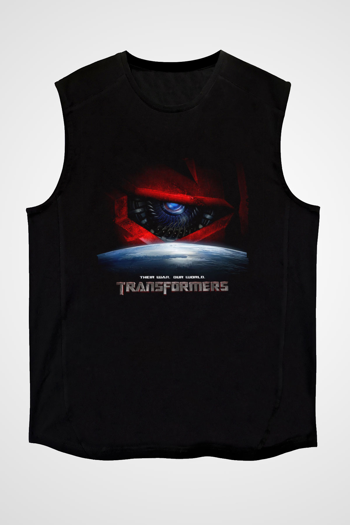 Unisex Transformers 3 Baskılı Siyah Kolsuz T-shirt