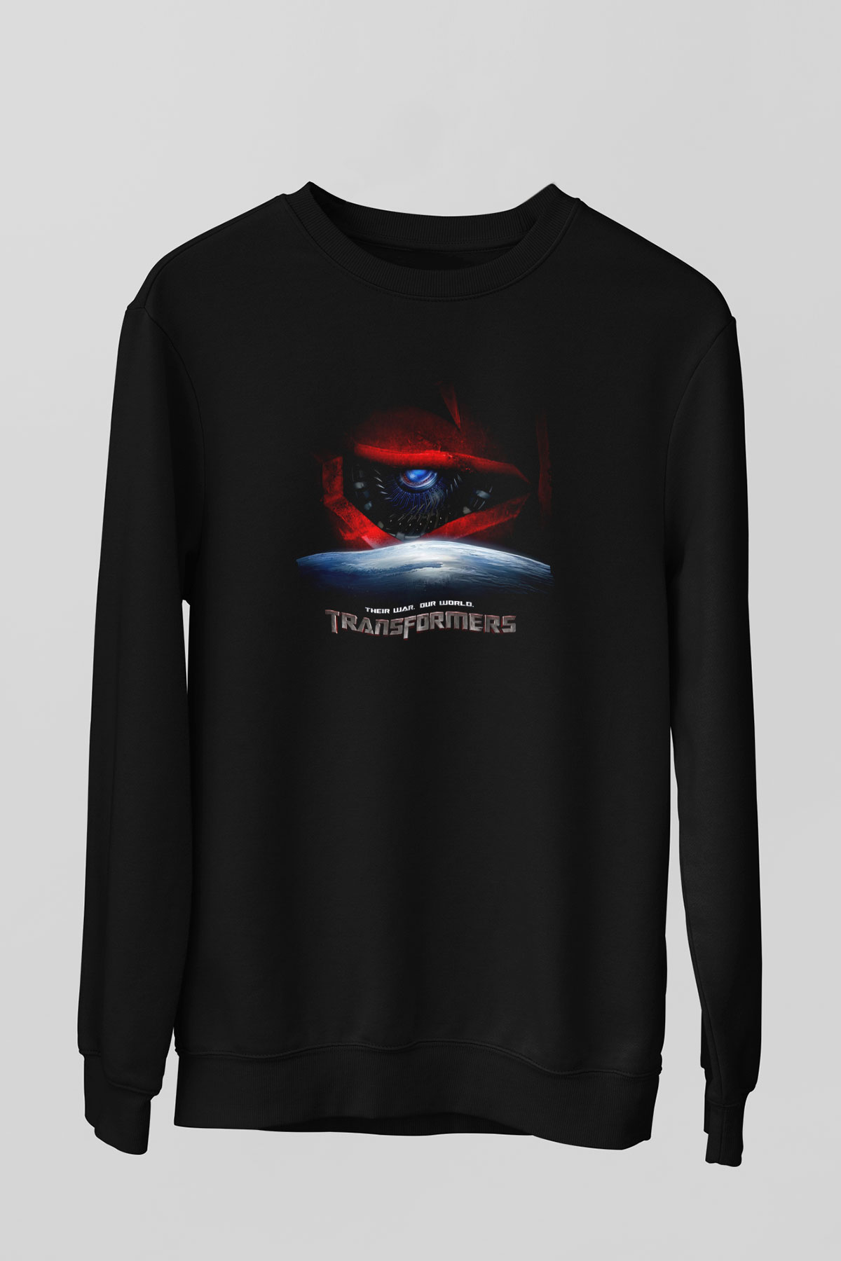 Unisex Transformers 3 Baskılı Siyah Sweatshirt