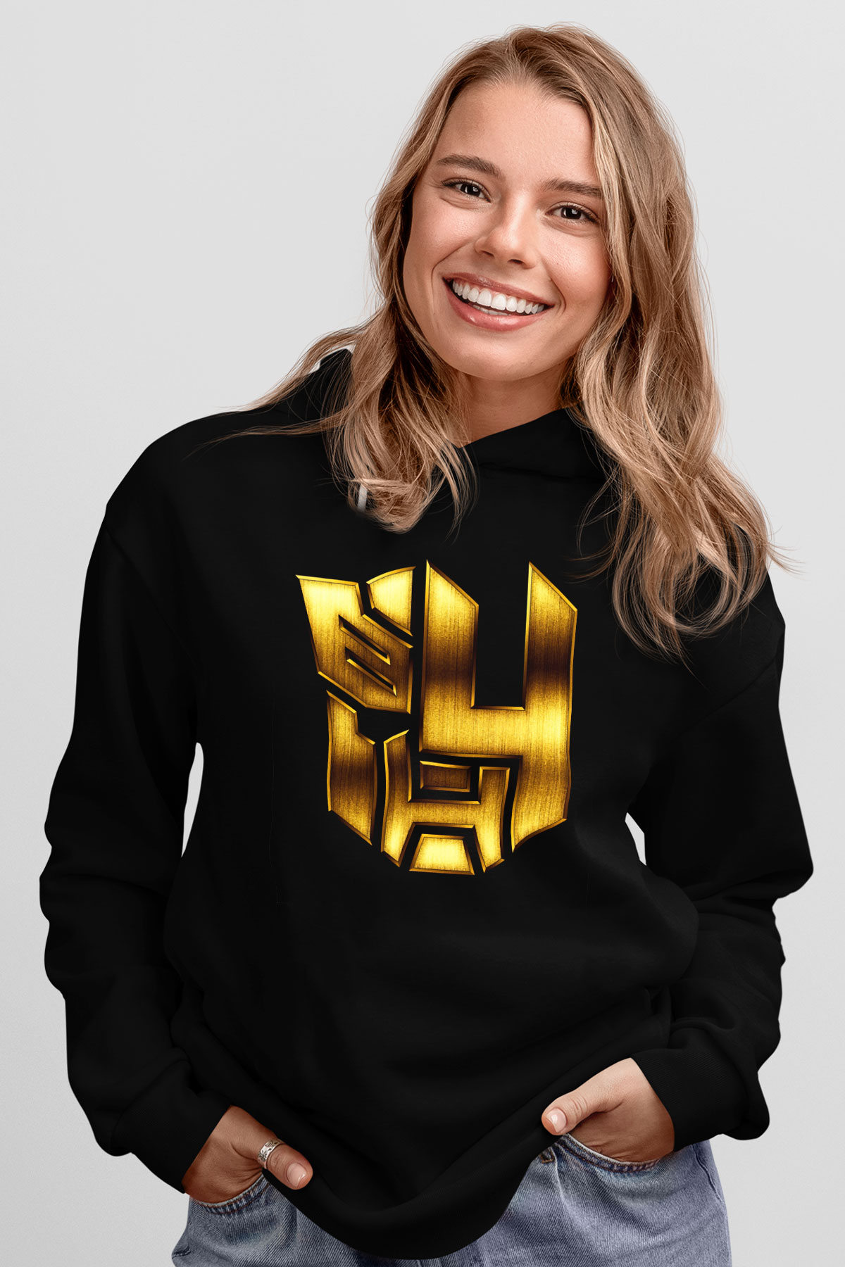 Unisex Transformers 4 Baskılı Siyah Kapüşonlu Sweatshirt