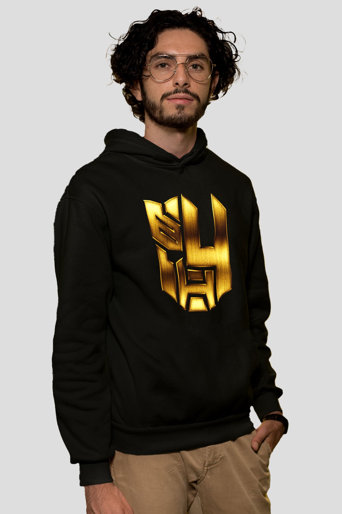 Unisex Transformers 4 Baskılı Siyah Kapüşonlu Sweatshirt