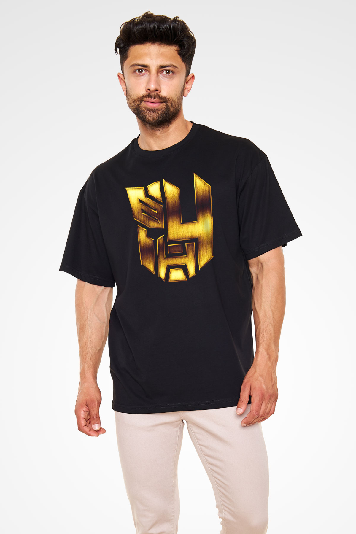 Unisex Transformers 4 Baskılı Siyah Oversize Tişört