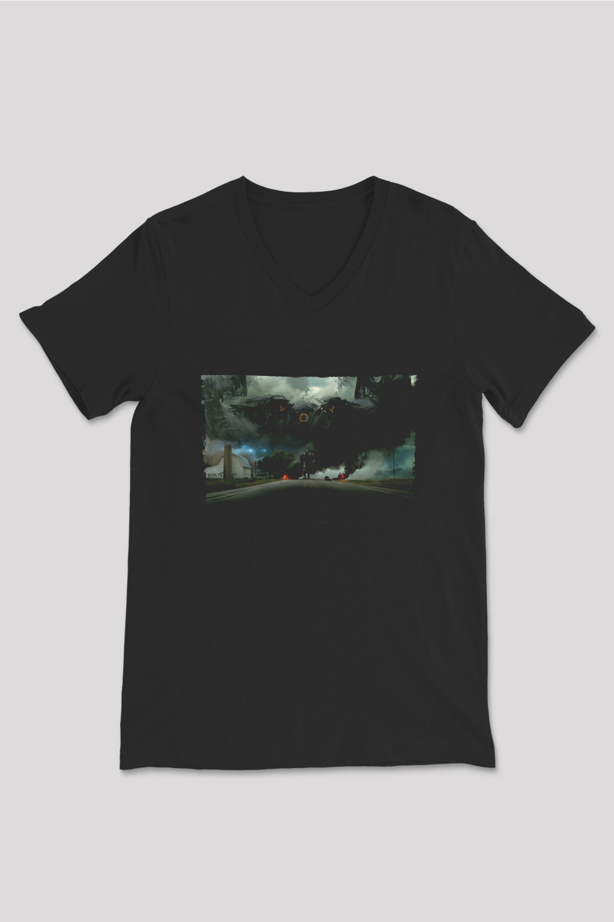 Unisex Transformers 4 Baskılı Siyah V Yaka Tshirt