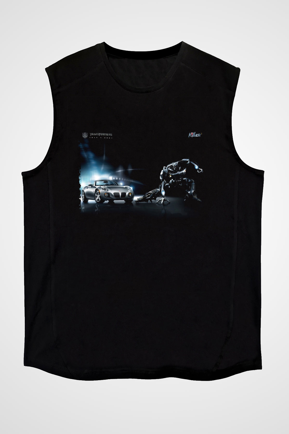 Unisex Transformers Baskılı Siyah Kolsuz Tshirt