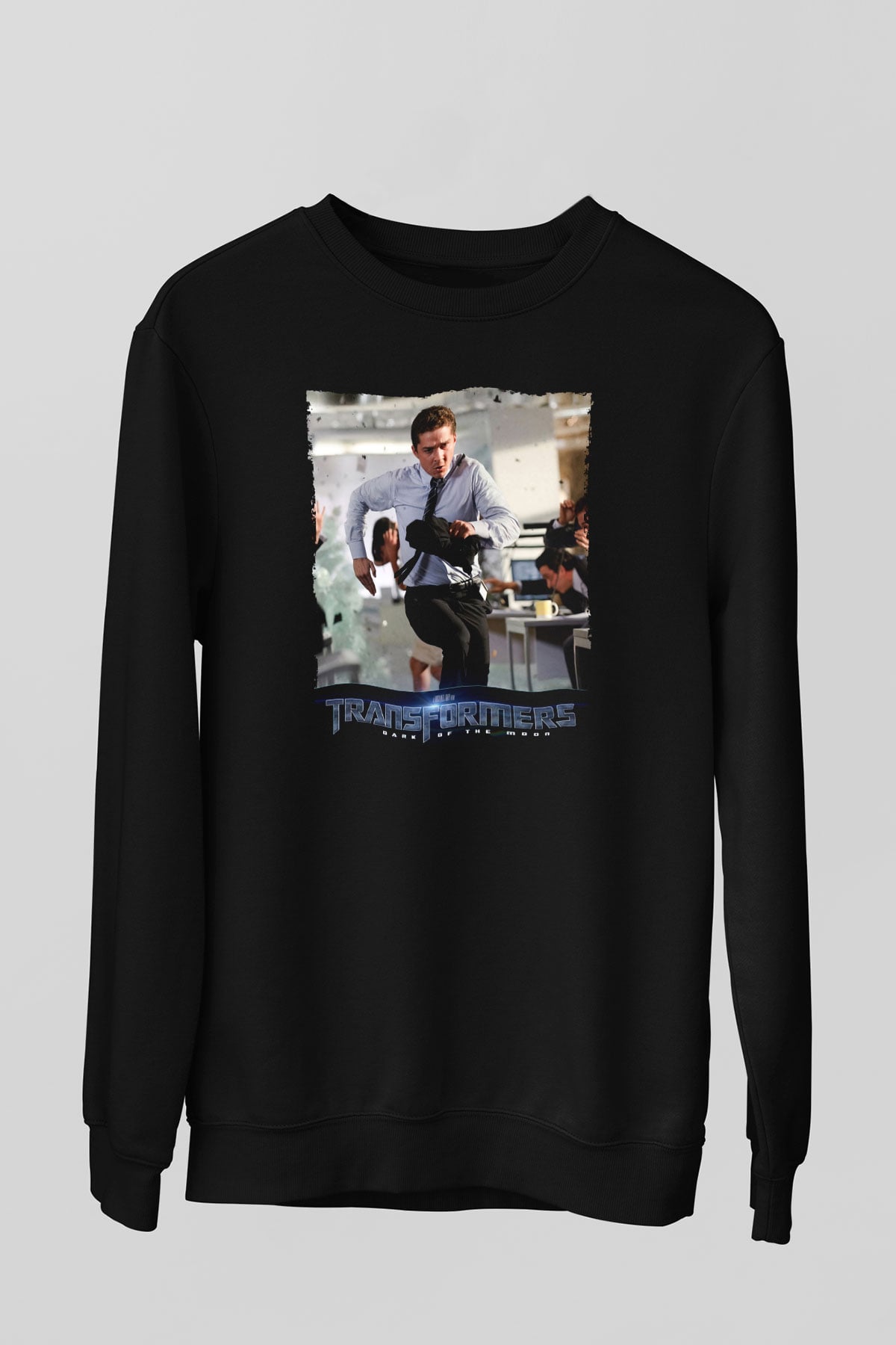 Unisex Transformers Dark of the Moon Baskılı Siyah Sweatshirt