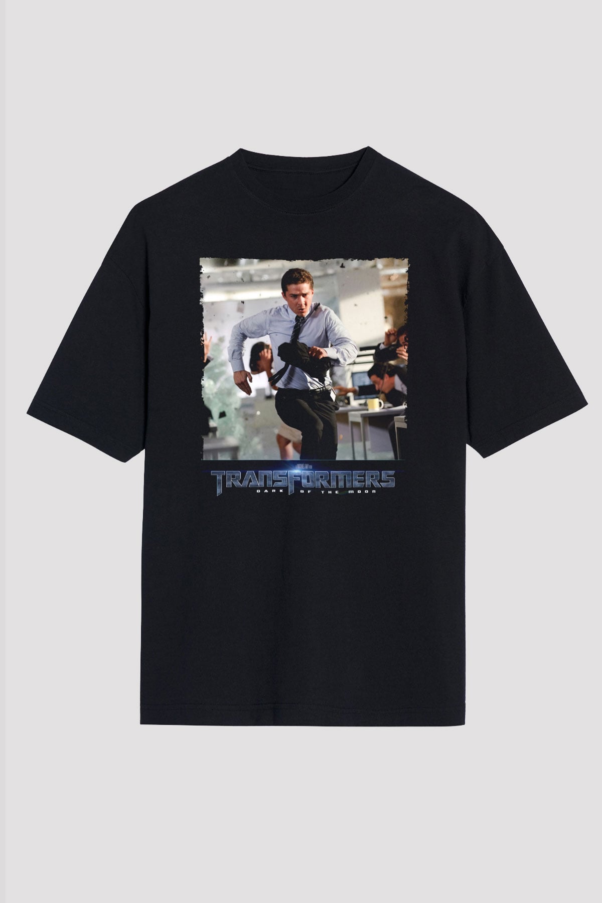 Unisex Transformers Dark of the Moon Baskılı Siyah Oversize Tişört