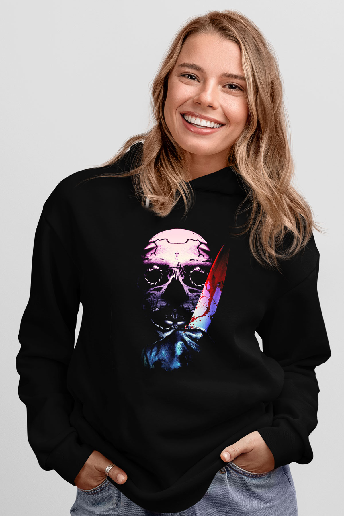 Unisex Trespassers Baskılı Siyah Kapüşonlu Sweatshirt