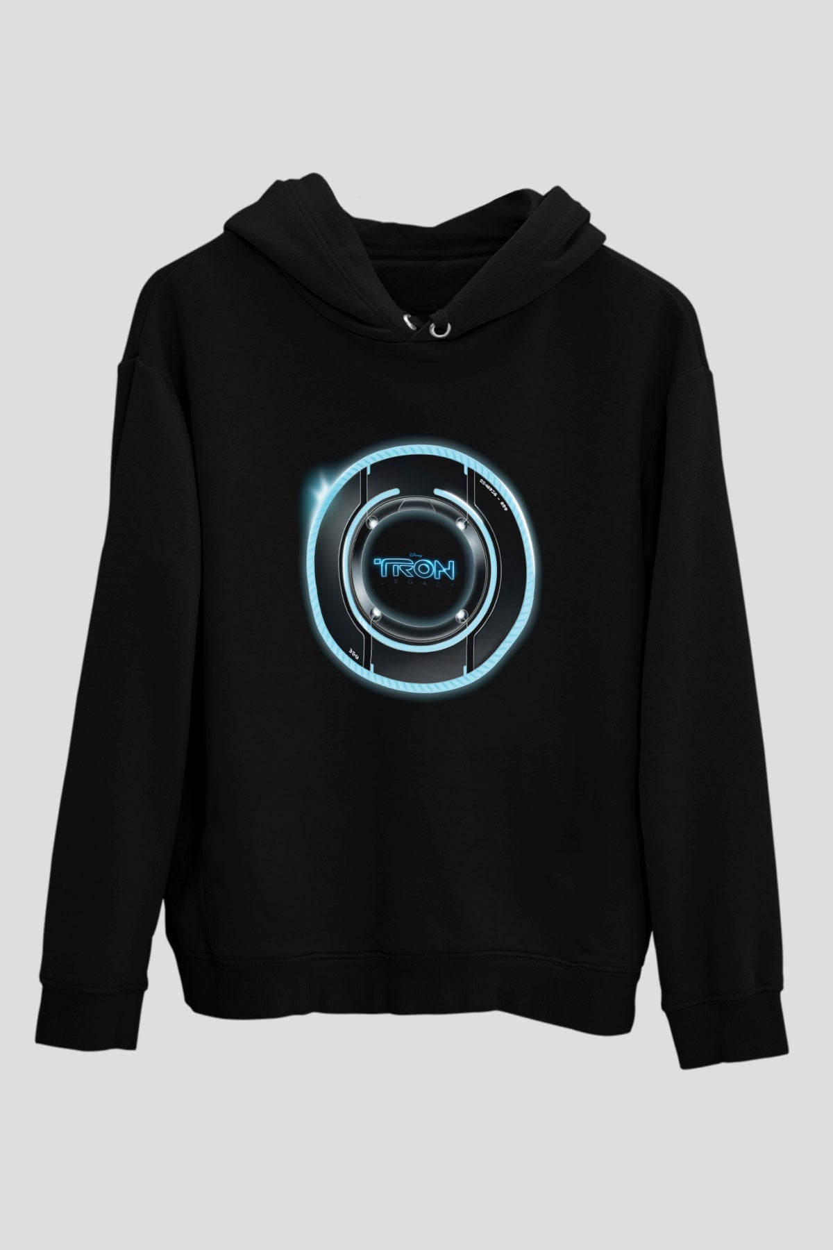 Unisex Tron Baskılı Siyah Kapüşonlu Sweatshirt