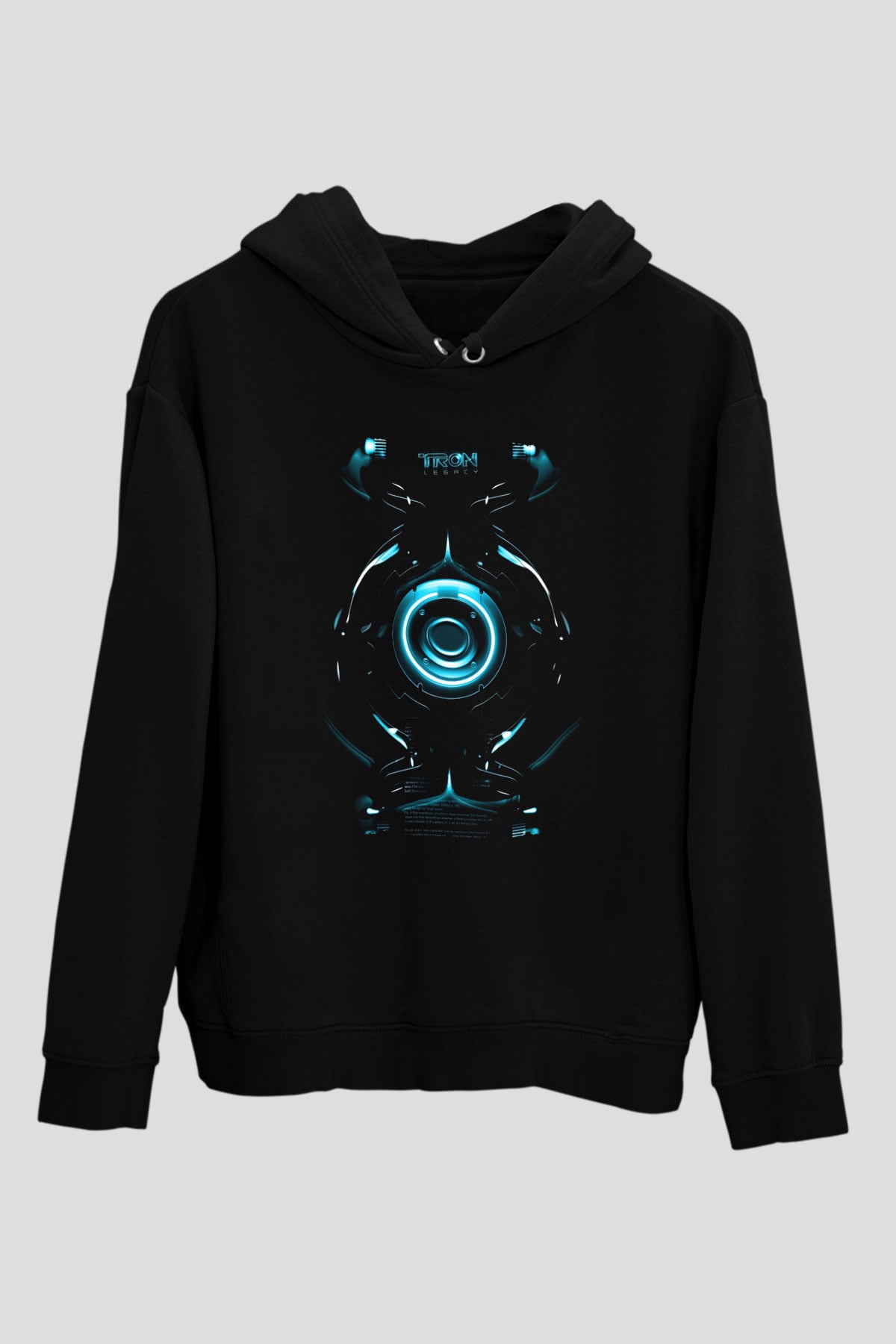 Unisex Tron Baskılı Siyah Kapüşonlu Sweatshirt