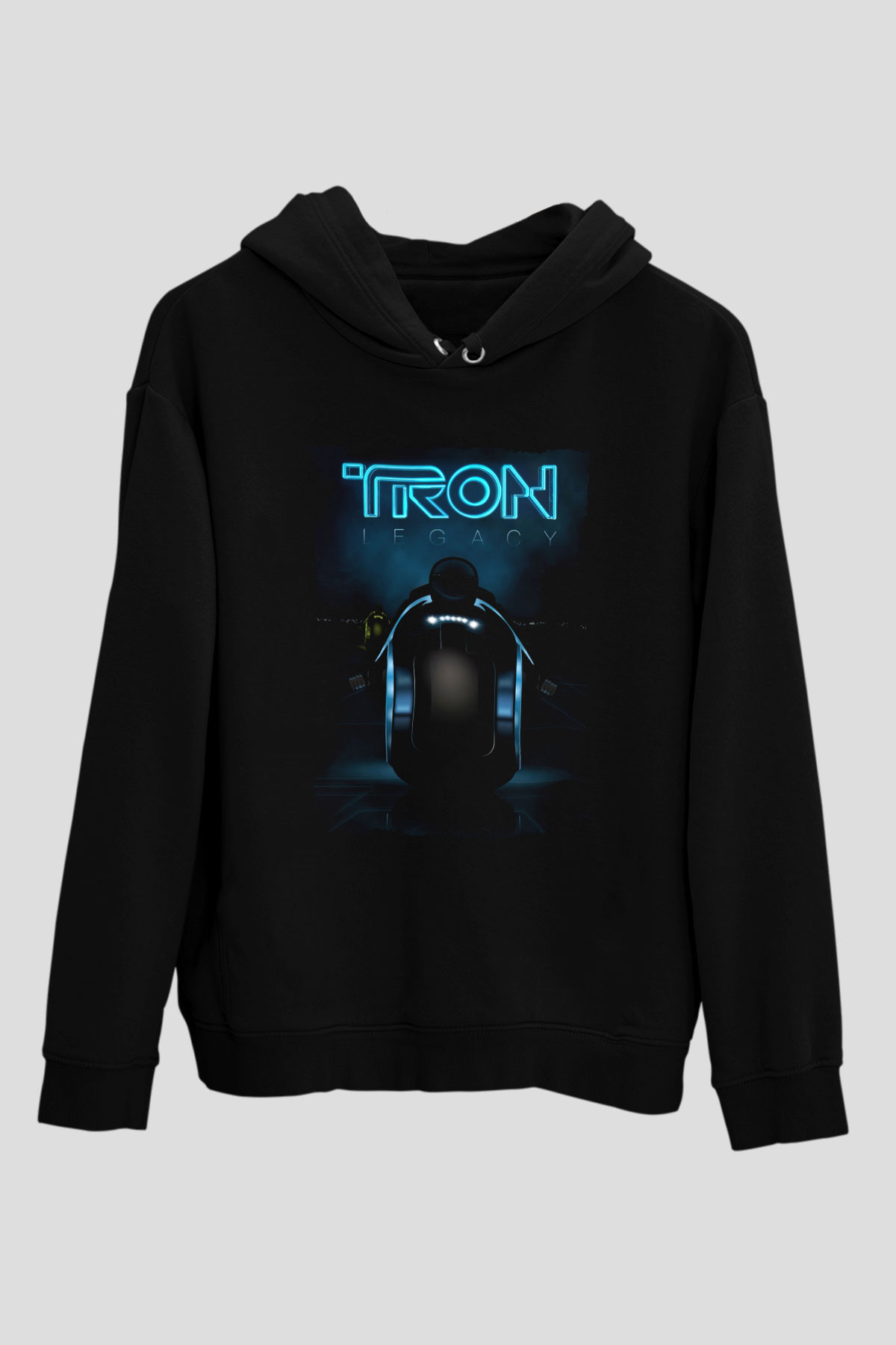 Unisex Tron Baskılı Siyah Unisex Kapüşonlu Sweatshirt