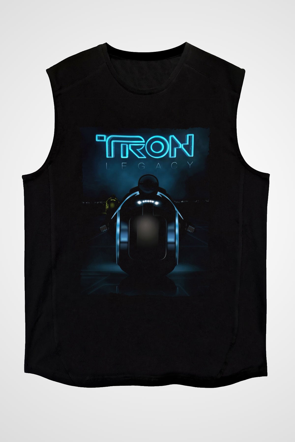Unisex Tron Baskılı Siyah Unisex Kolsuz T-shirt