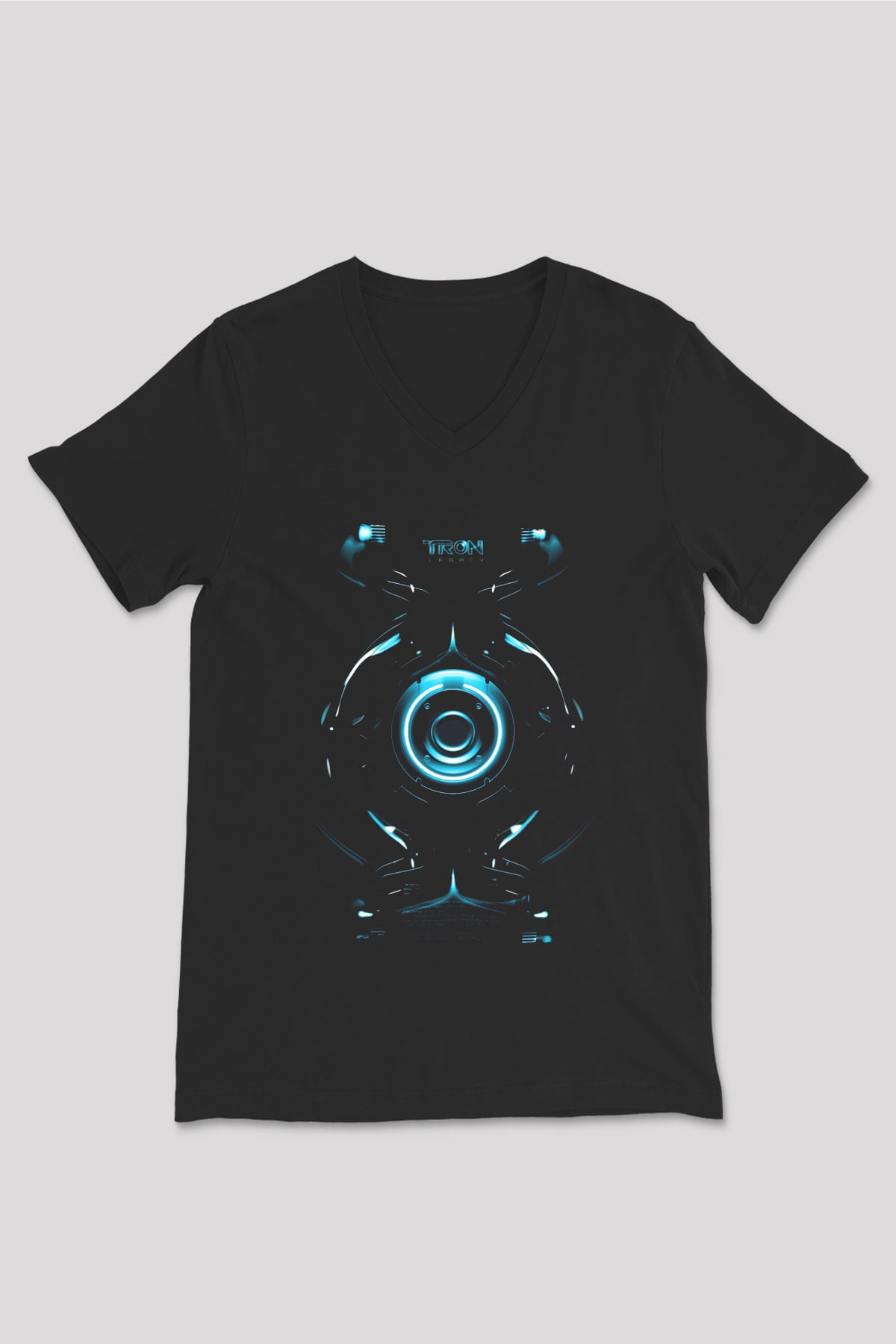 Unisex Tron Baskılı Siyah V Yaka Tişört