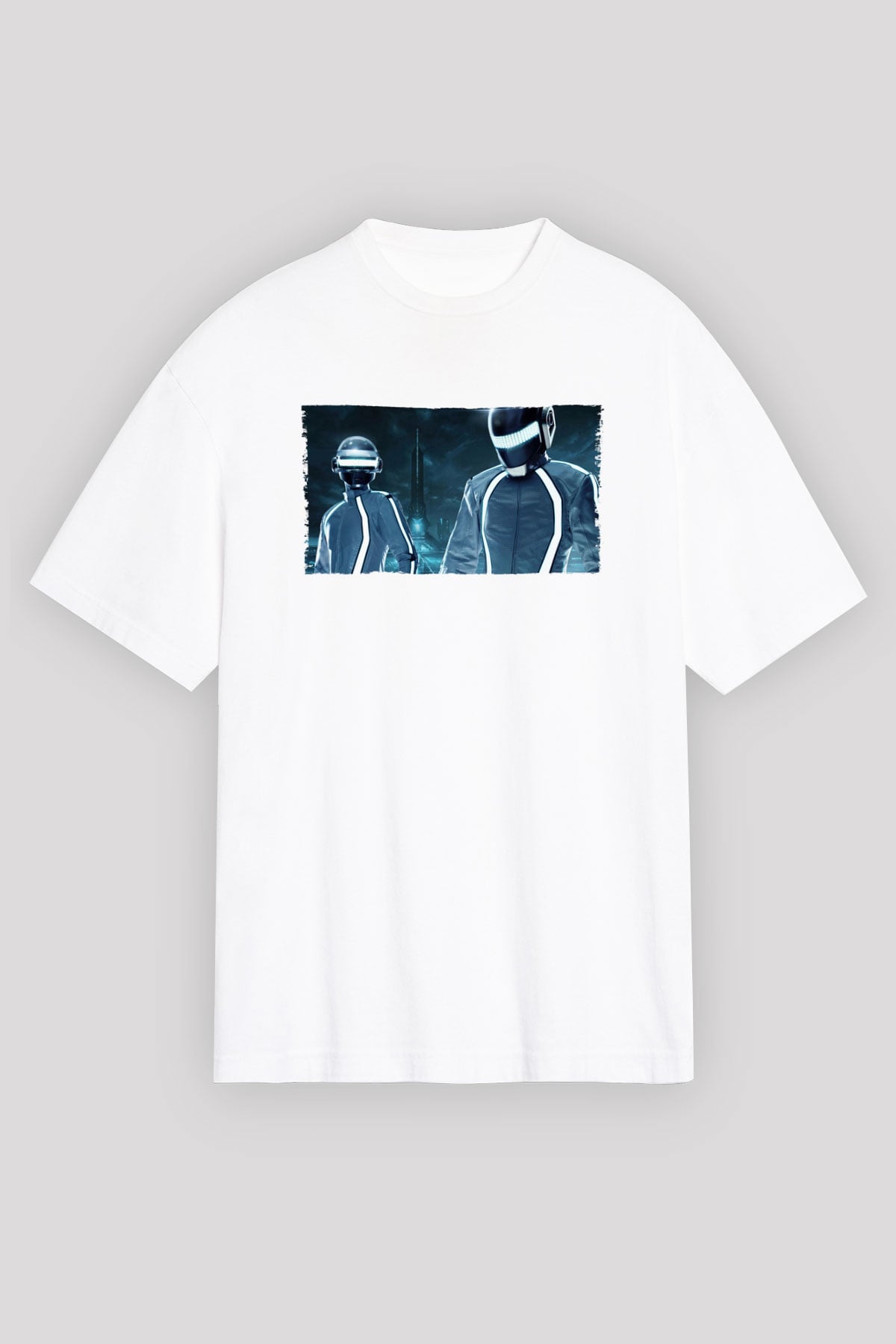 Unisex Tron Legacy Baskılı Beyaz Oversize Oversize T-shirt