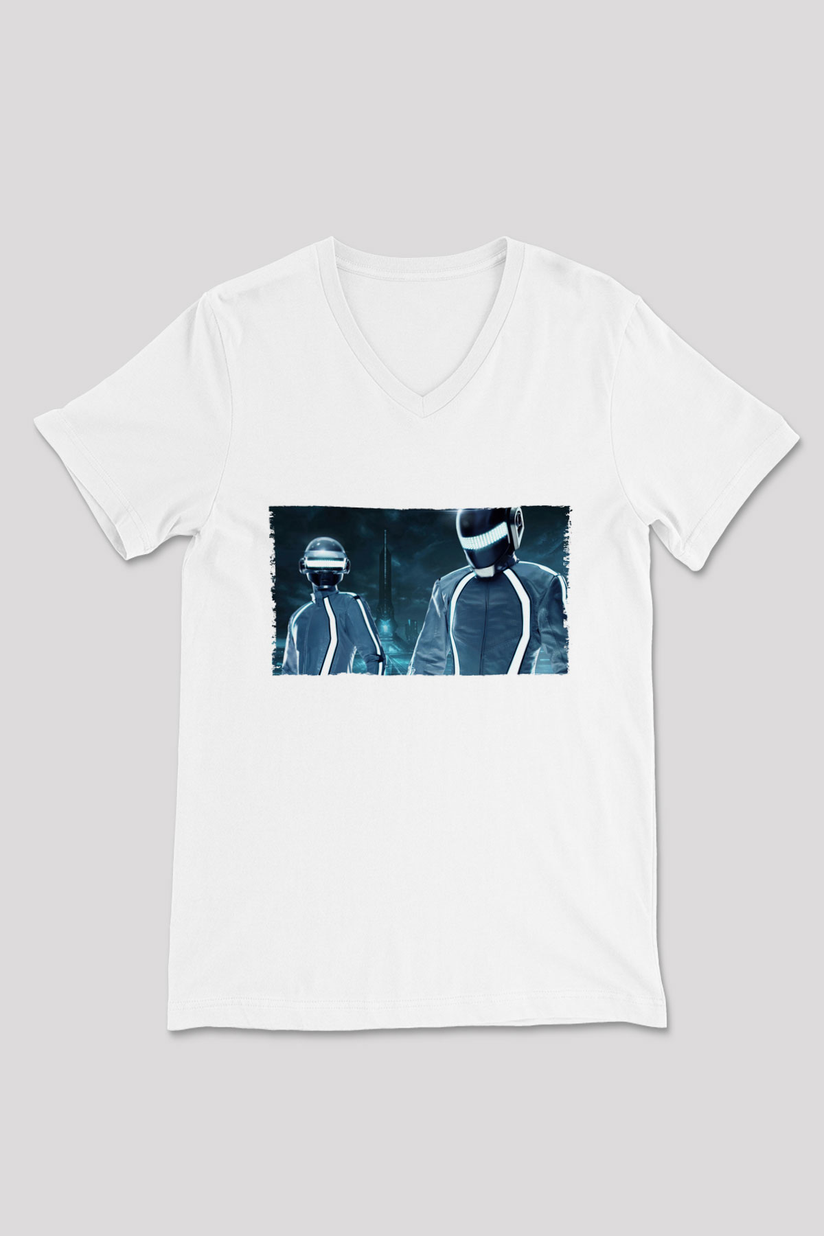 Unisex Tron Legacy Baskılı Beyaz V Yaka Tshirt