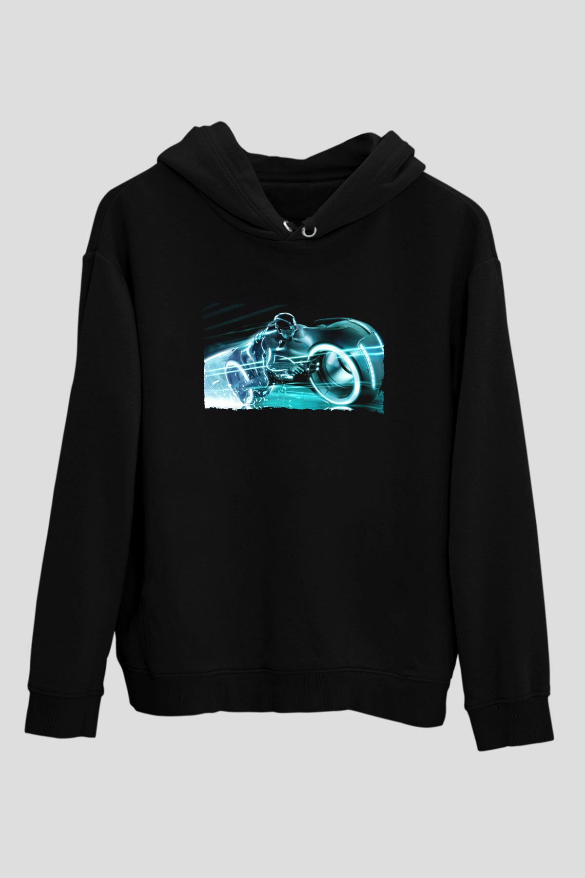 Unisex TRON Legacy Baskılı Siyah Kapüşonlu Sweatshirt