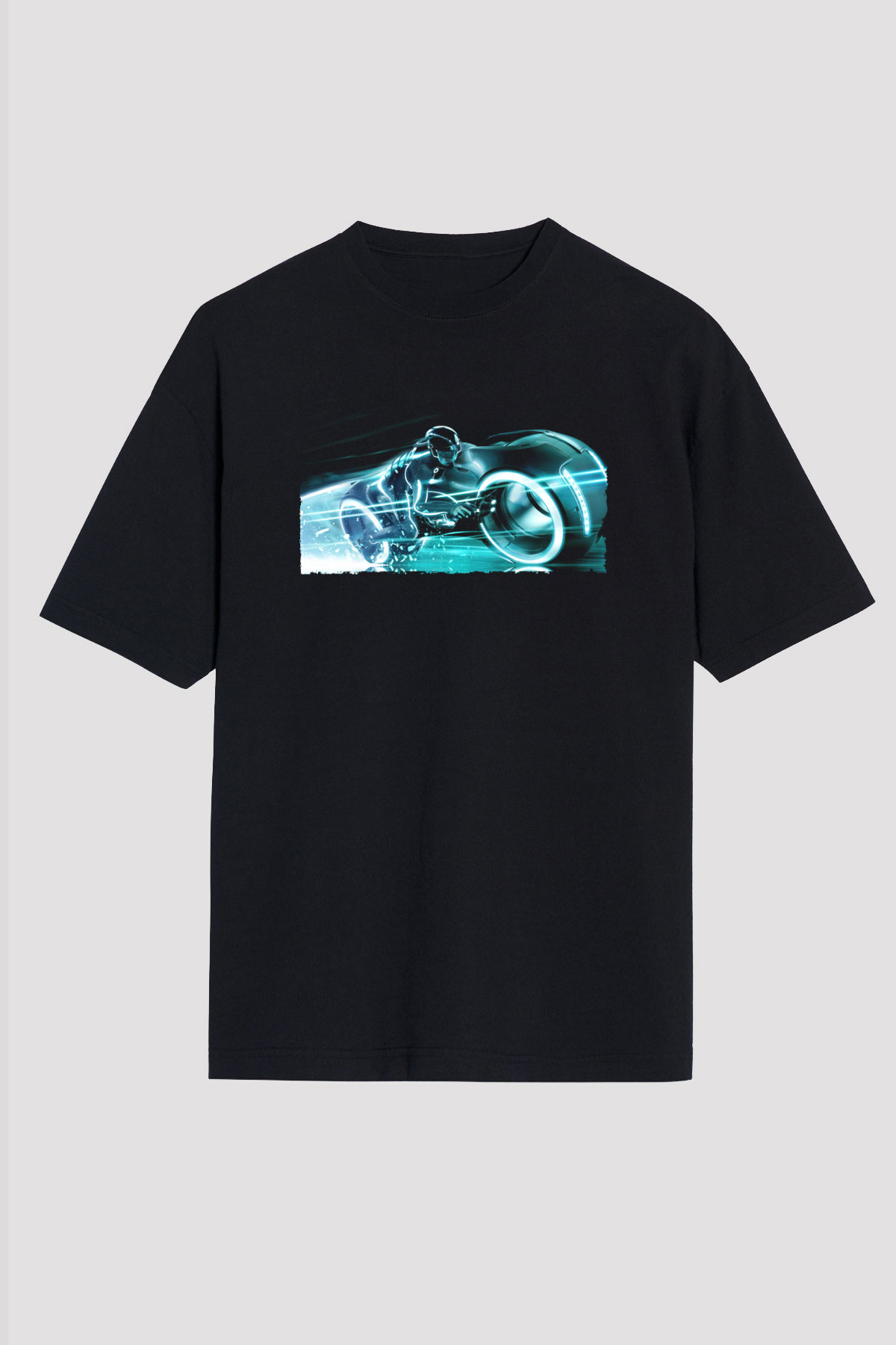 Unisex TRON Legacy Baskılı Siyah Oversize Tişört