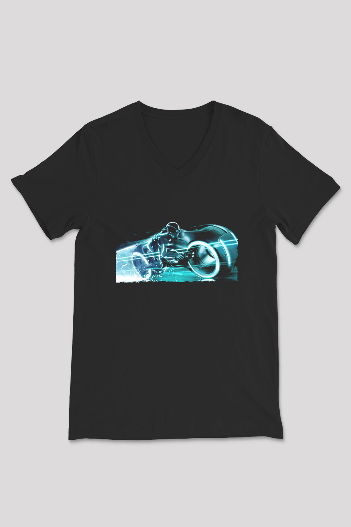 Unisex TRON Legacy Baskılı Siyah V Yaka Tişört