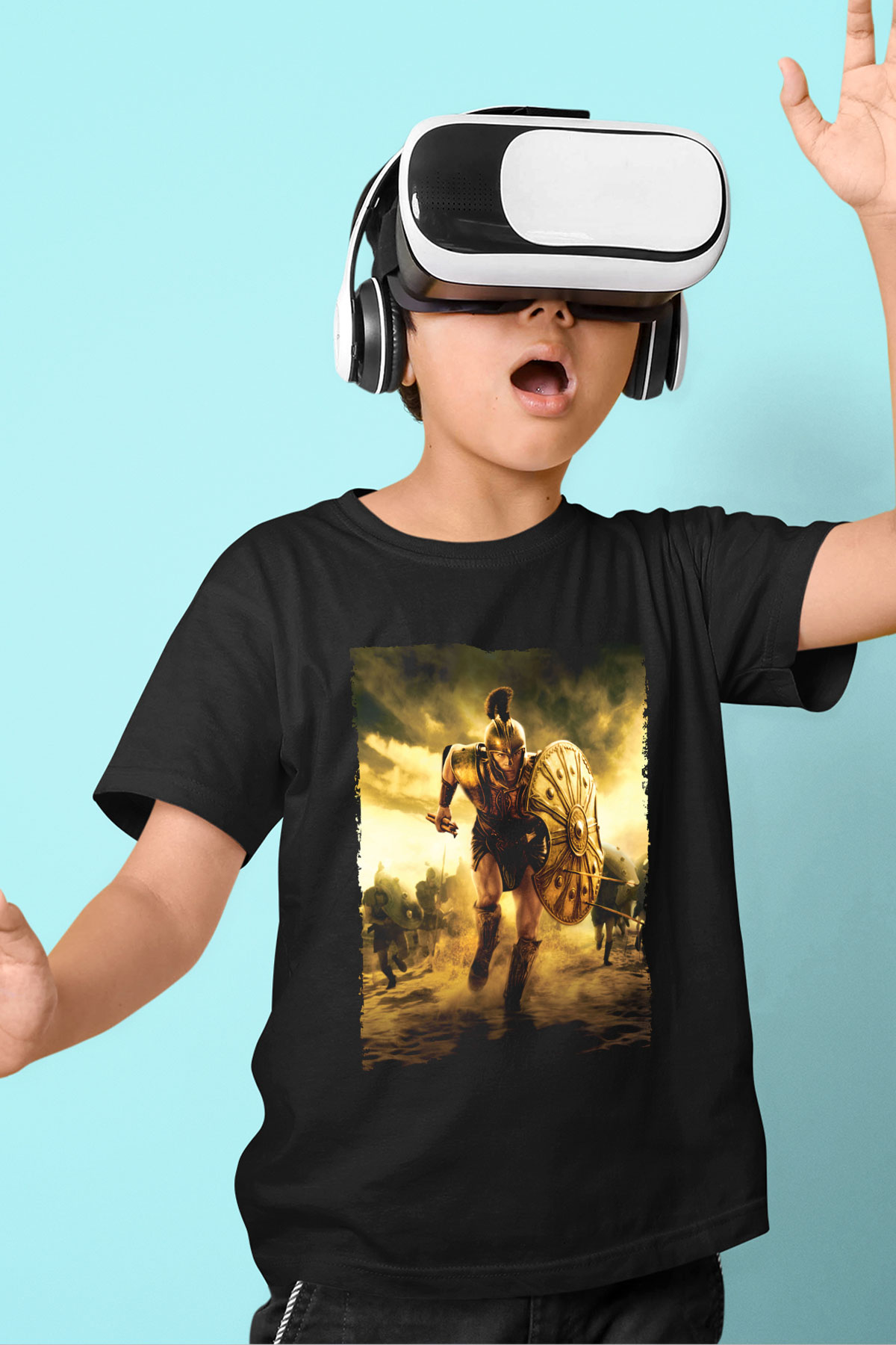 Unisex Truva (Troy) Baskılı Siyah Çocuk Tshirt