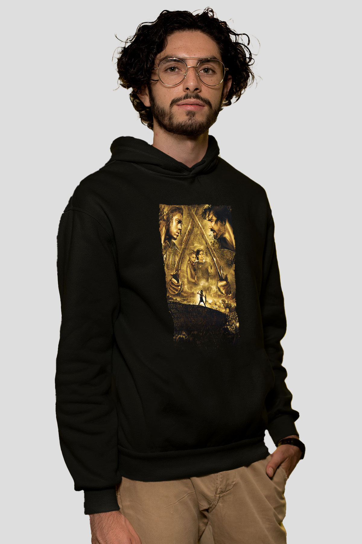 Unisex Truva (Troy) Baskılı Siyah Kapüşonlu Sweatshirt