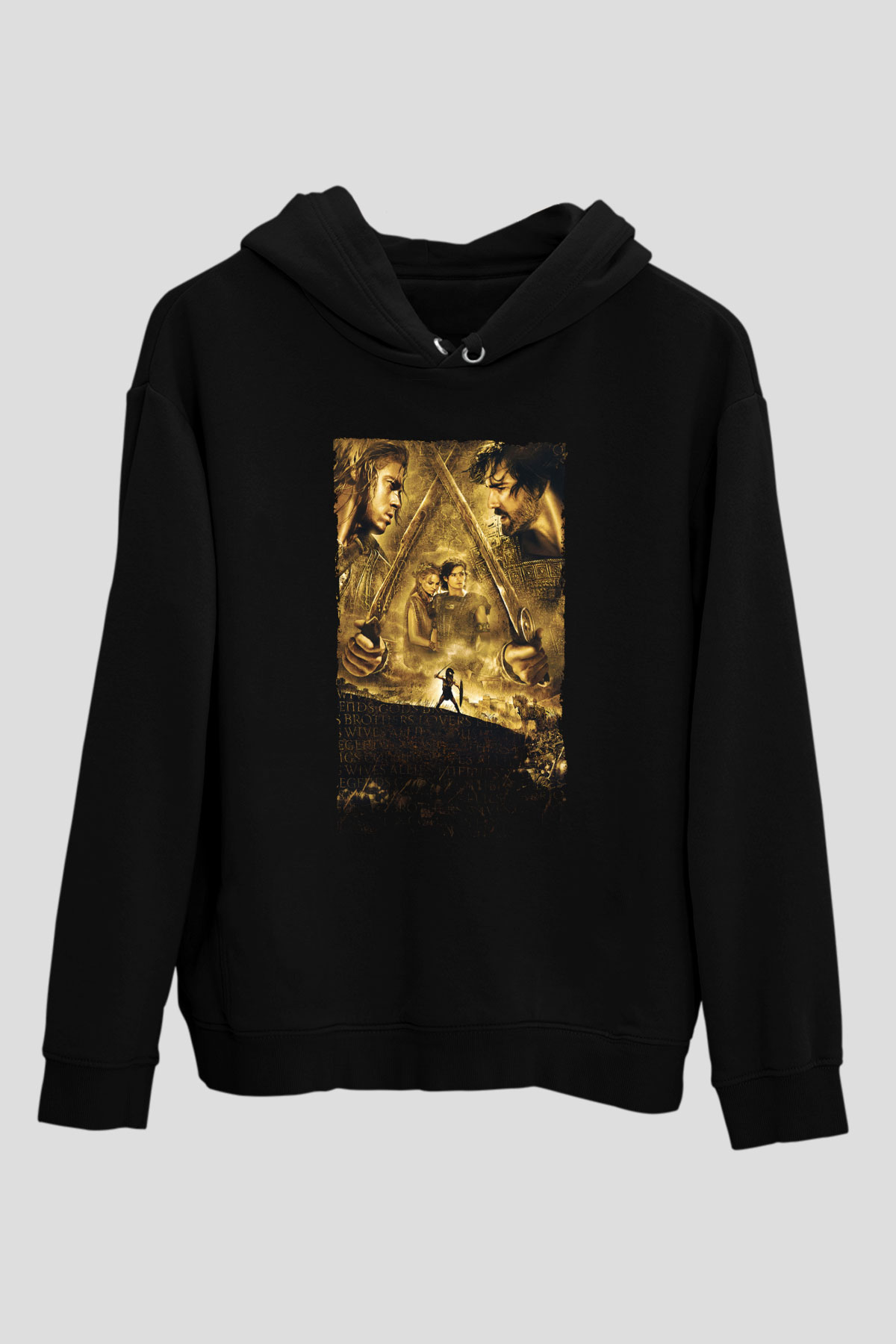 Unisex Truva (Troy) Baskılı Siyah Kapüşonlu Sweatshirt
