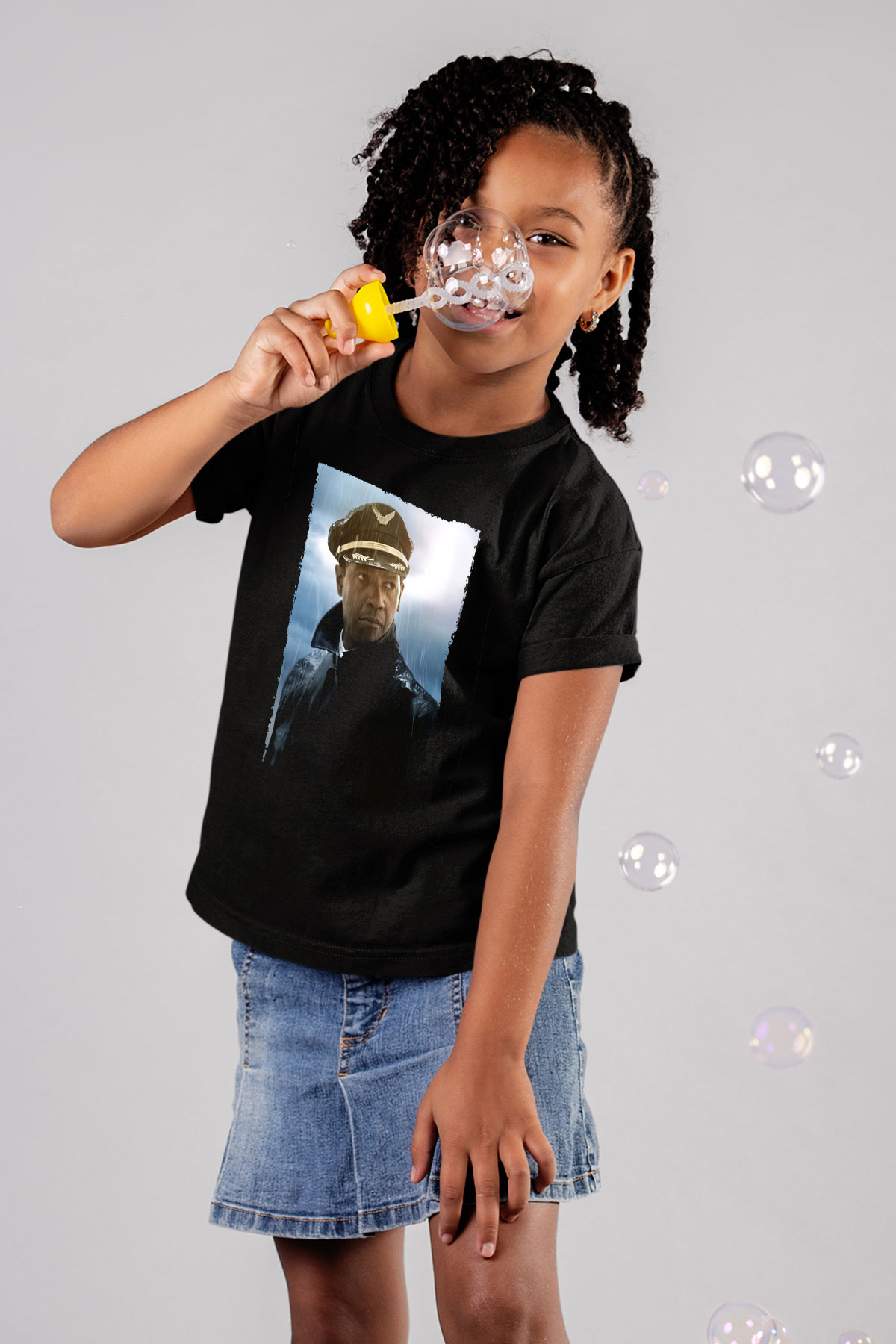 Unisex Uçuş (Flight) Baskılı Siyah Çocuk T-shirt