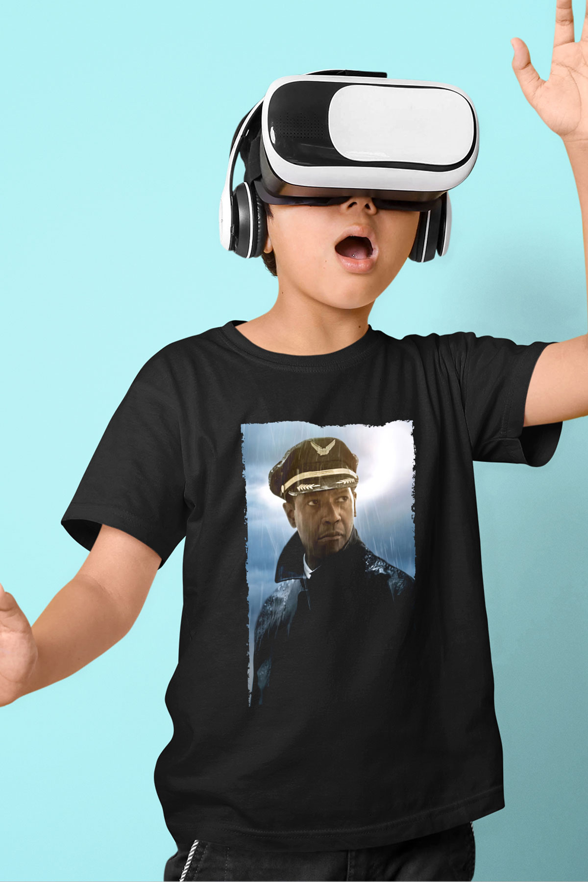 Unisex Uçuş (Flight) Baskılı Siyah Çocuk T-shirt