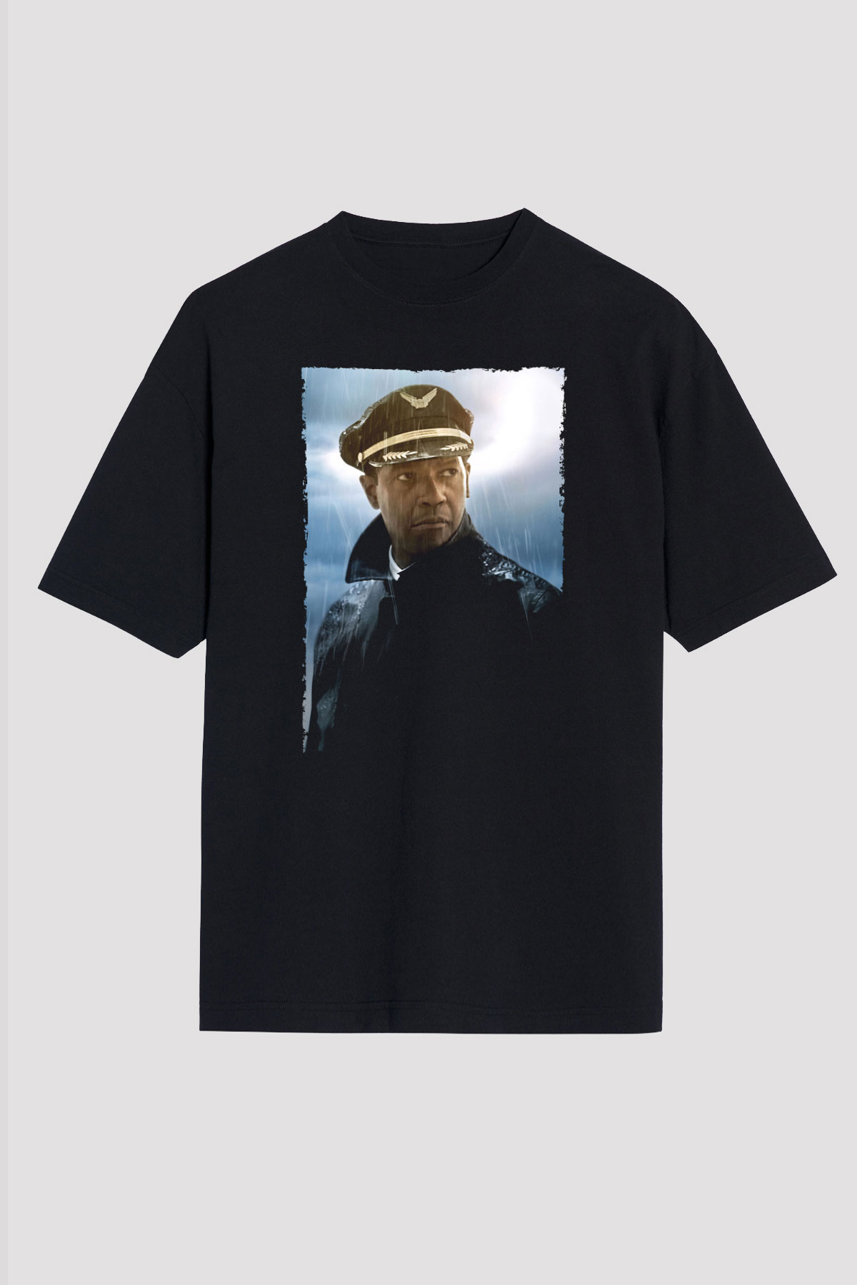 Unisex Uçuş (Flight) Baskılı Siyah Oversize T-shirt