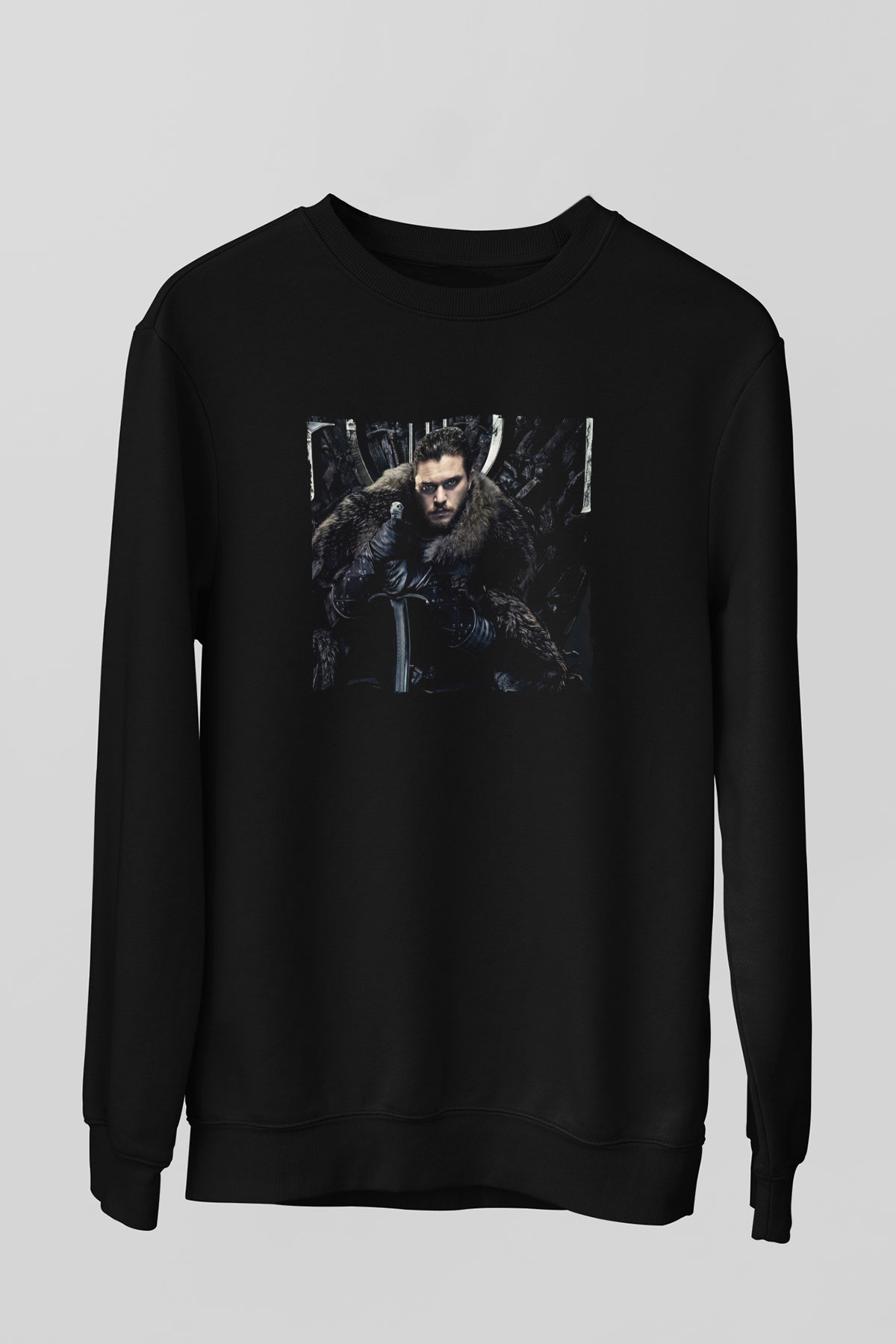 Unisex Unisex Game of Thrones Baskılı Siyah Sweatshirt