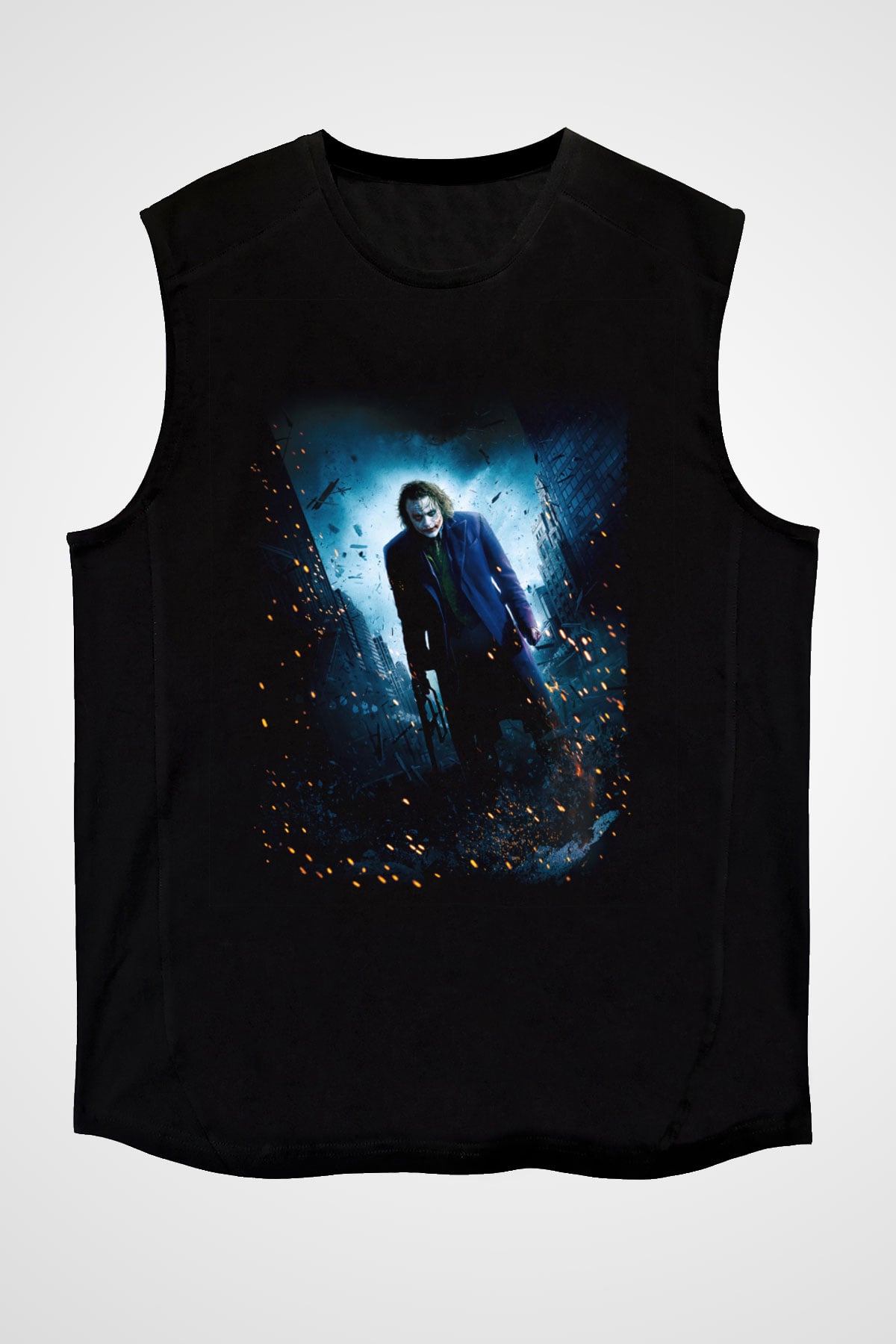 Unisex Unisex Joker Baskılı Siyah Kolsuz Tshirt
