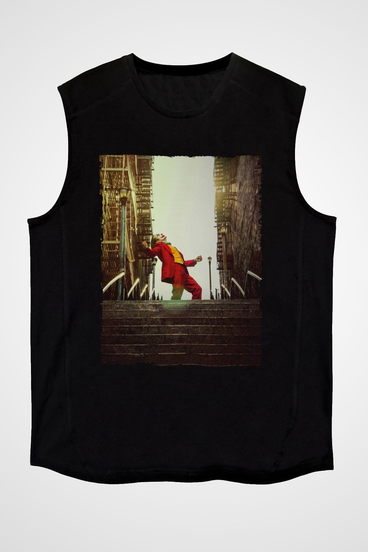 Unisex Unisex Joker Baskılı Siyah Kolsuz Tişört