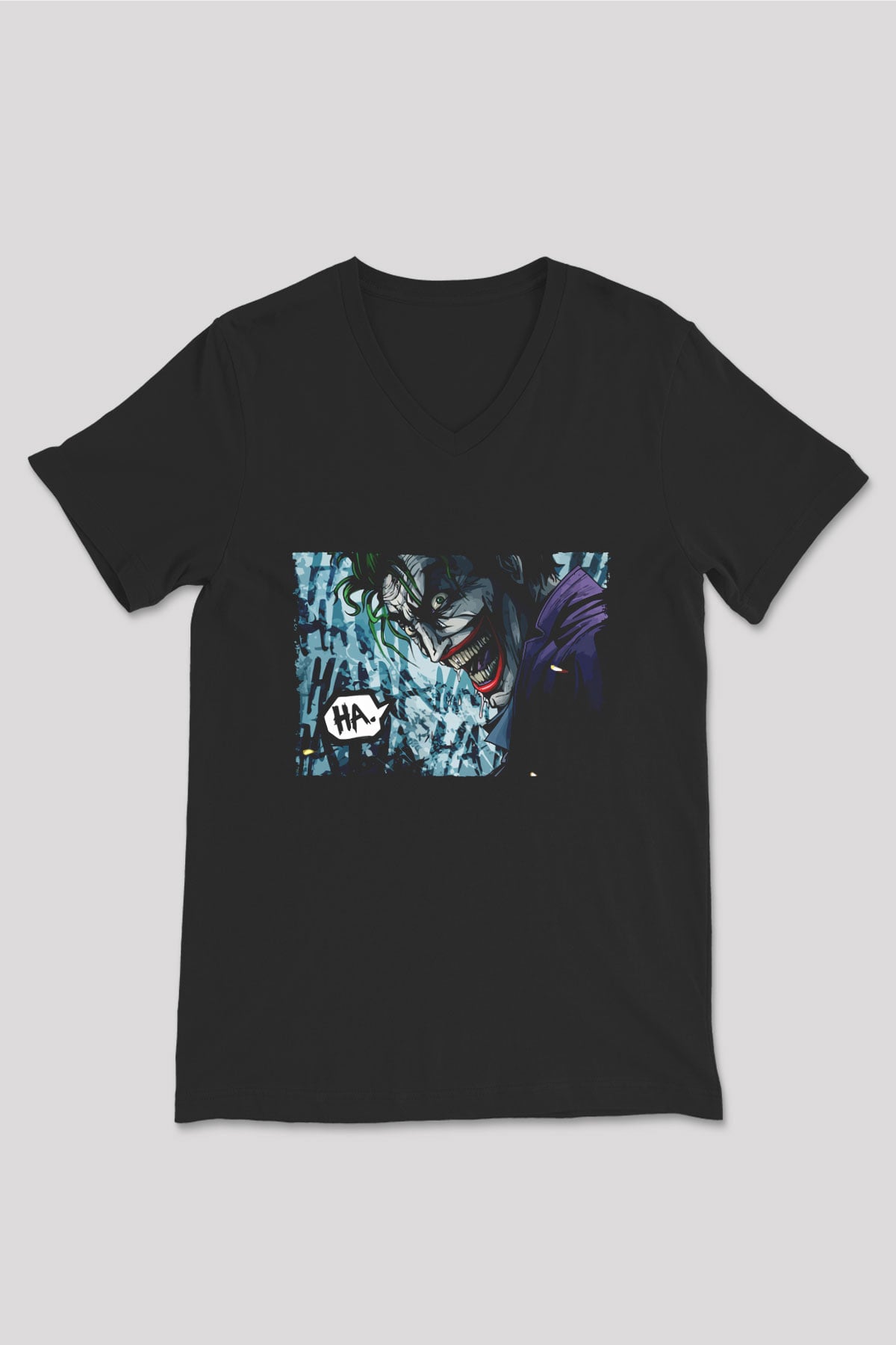 Unisex Unisex Joker Baskılı Siyah V Yaka T-shirt
