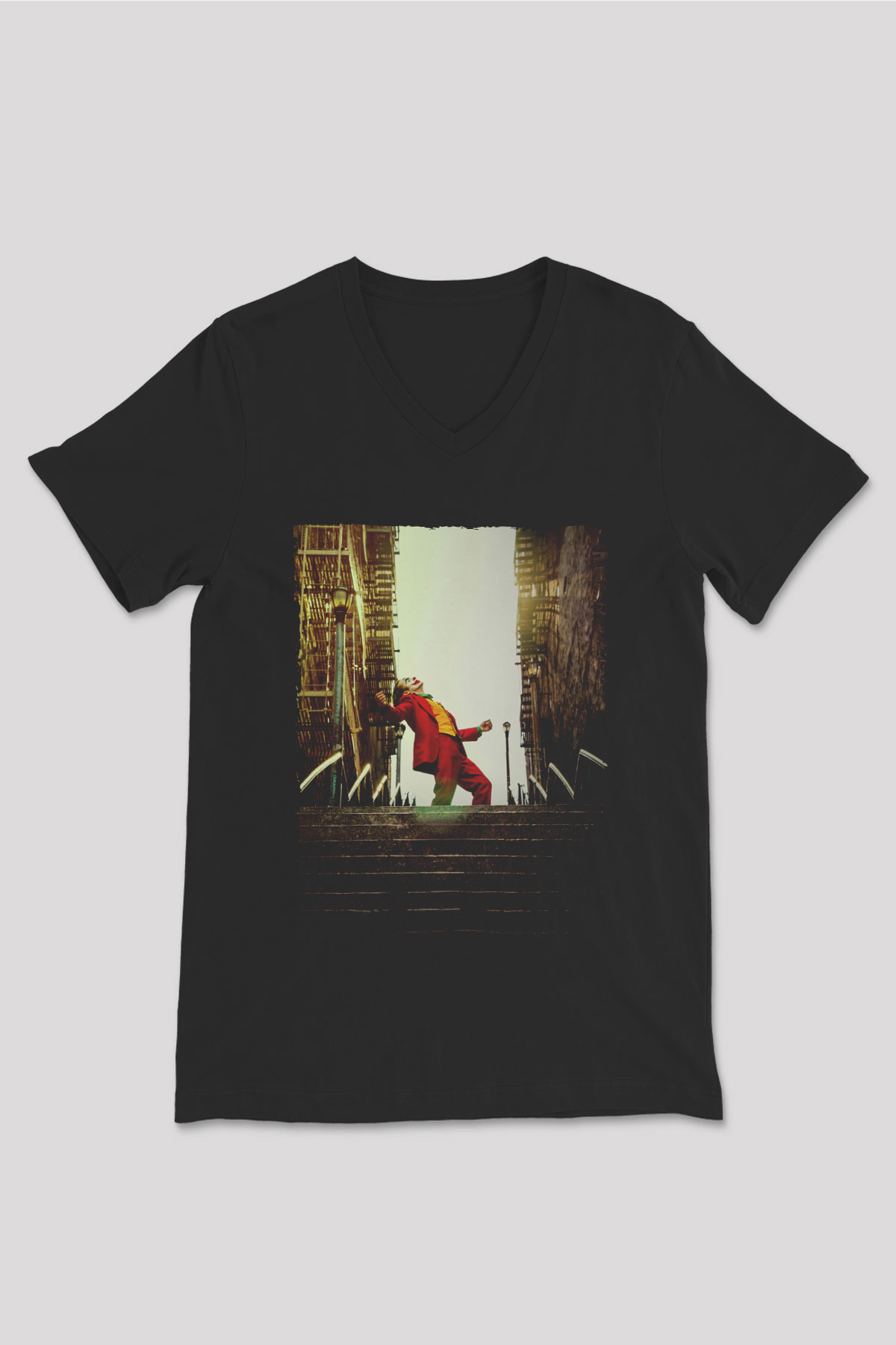 Unisex Unisex Joker Baskılı Siyah V Yaka Tişört