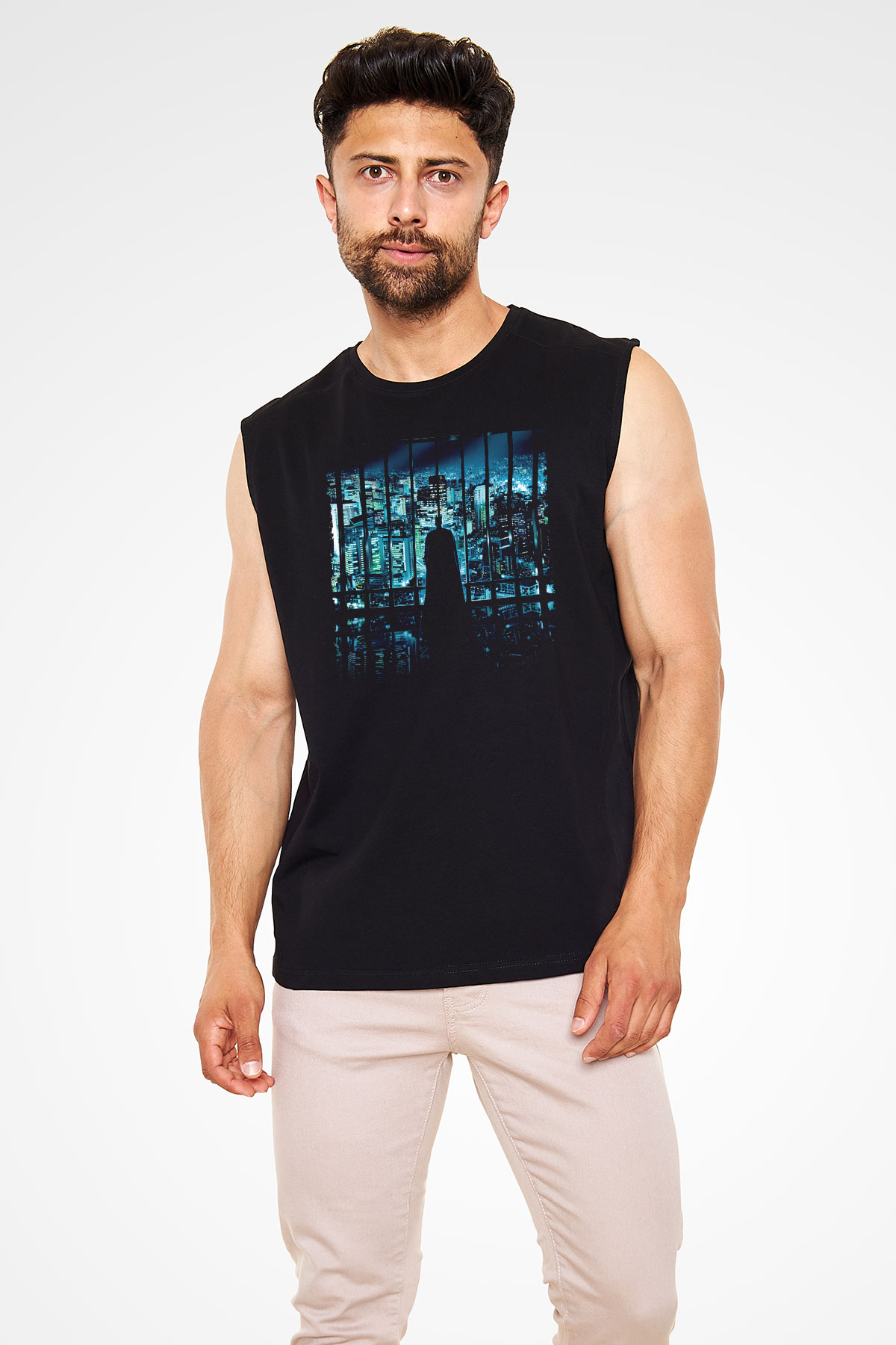 Unisex Unisex Kara Şövalye (The Dark Knight) Baskılı Siyah Kolsuz Tişört