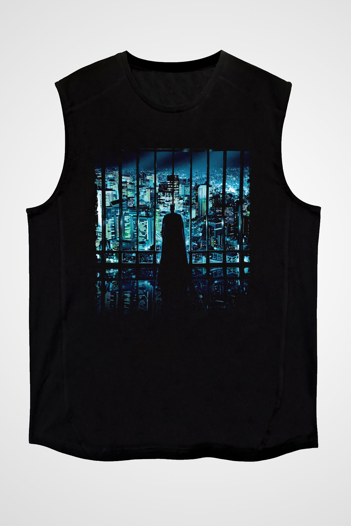 Unisex Unisex Kara Şövalye (The Dark Knight) Baskılı Siyah Kolsuz Tişört