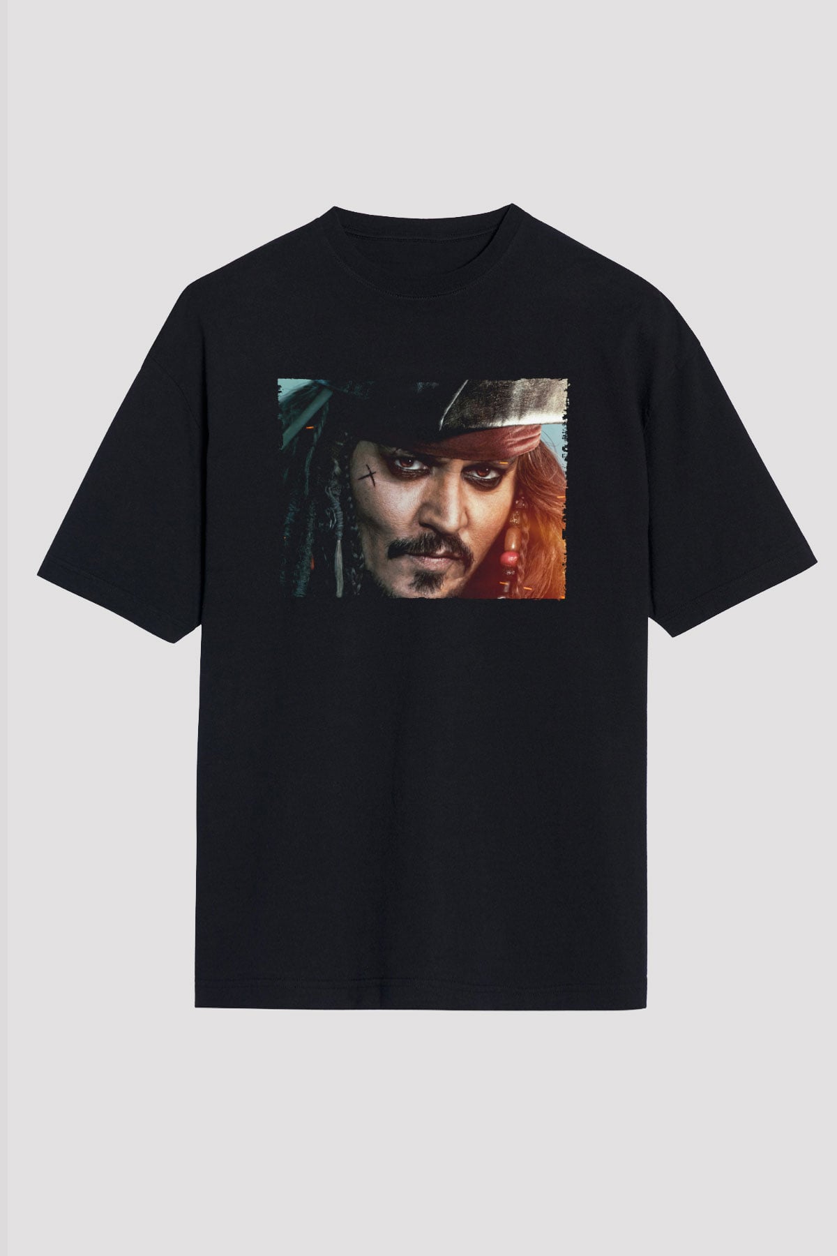 Unisex Unisex Karayip Korsanları (Pirates of the Caribbean) Baskılı Siyah Oversize T-shirt