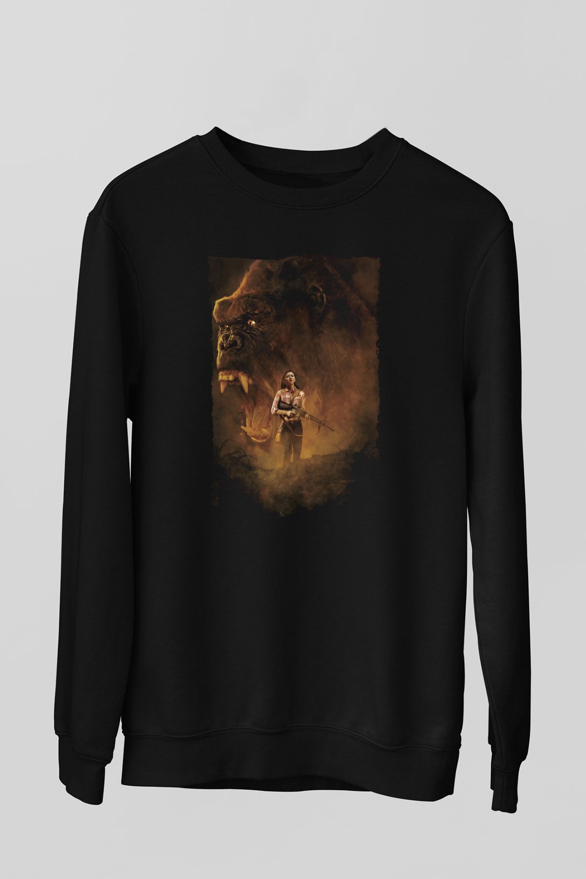 Unisex Unisex Kong Kafatası Adası (Kong Skull Island) Baskılı Siyah Sweatshirt