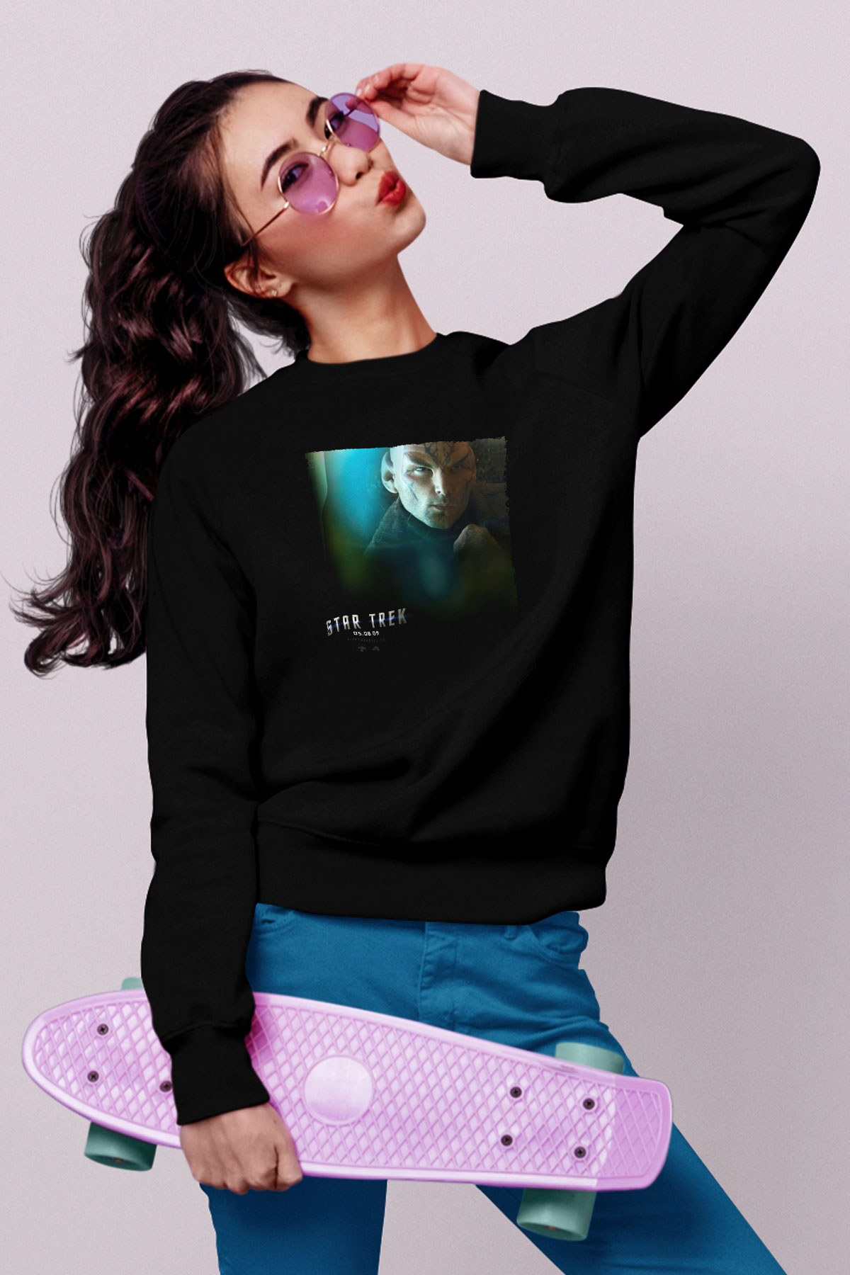 Unisex Uzay Yolu (Star Trek) Baskılı Siyah Sweatshirt
