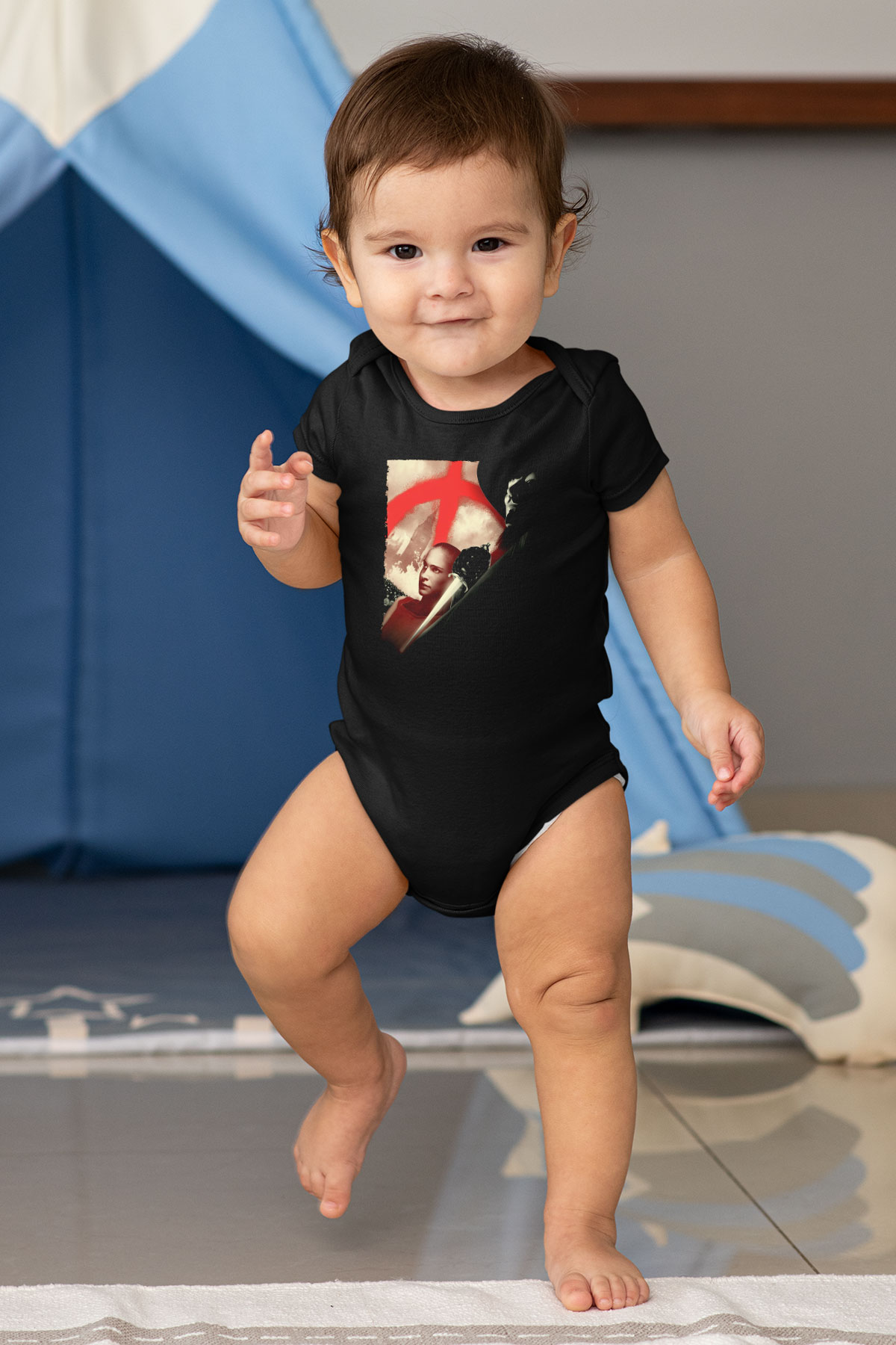 Unisex V for Vendetta Baskılı Siyah Bebek Body - Zıbın