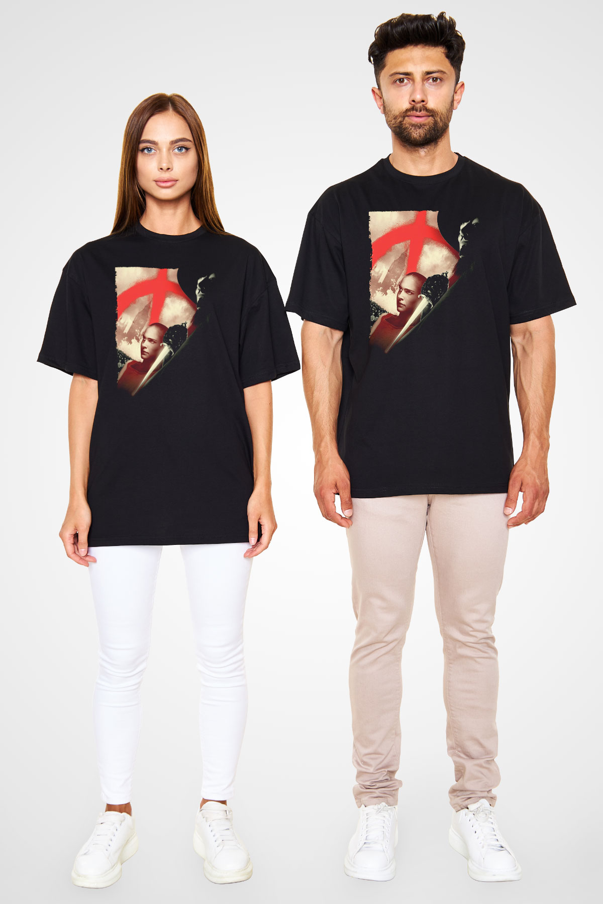 Unisex V for Vendetta Baskılı Siyah Oversize T-shirt