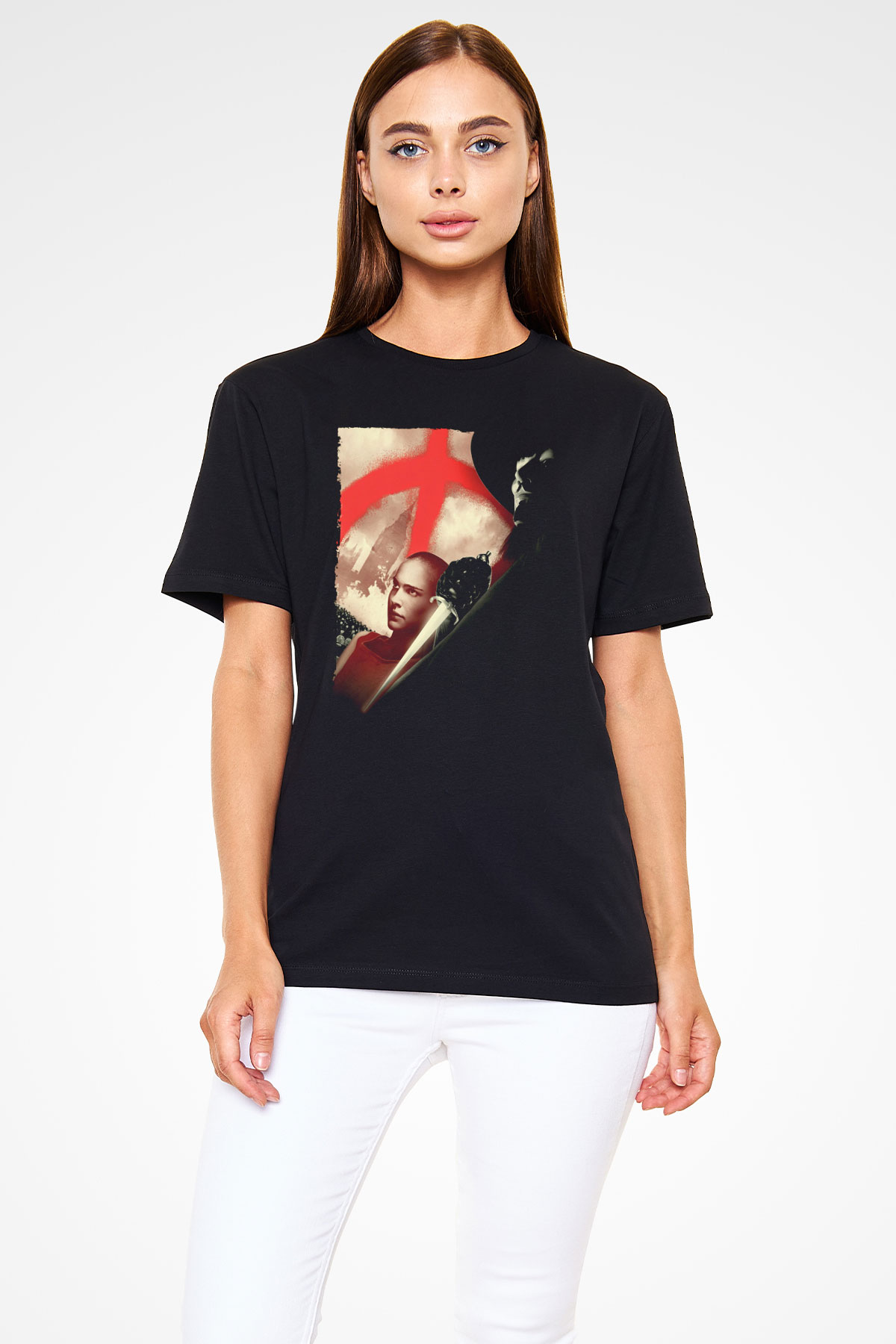 V for Vendetta Baskılı Siyah T-Shirt