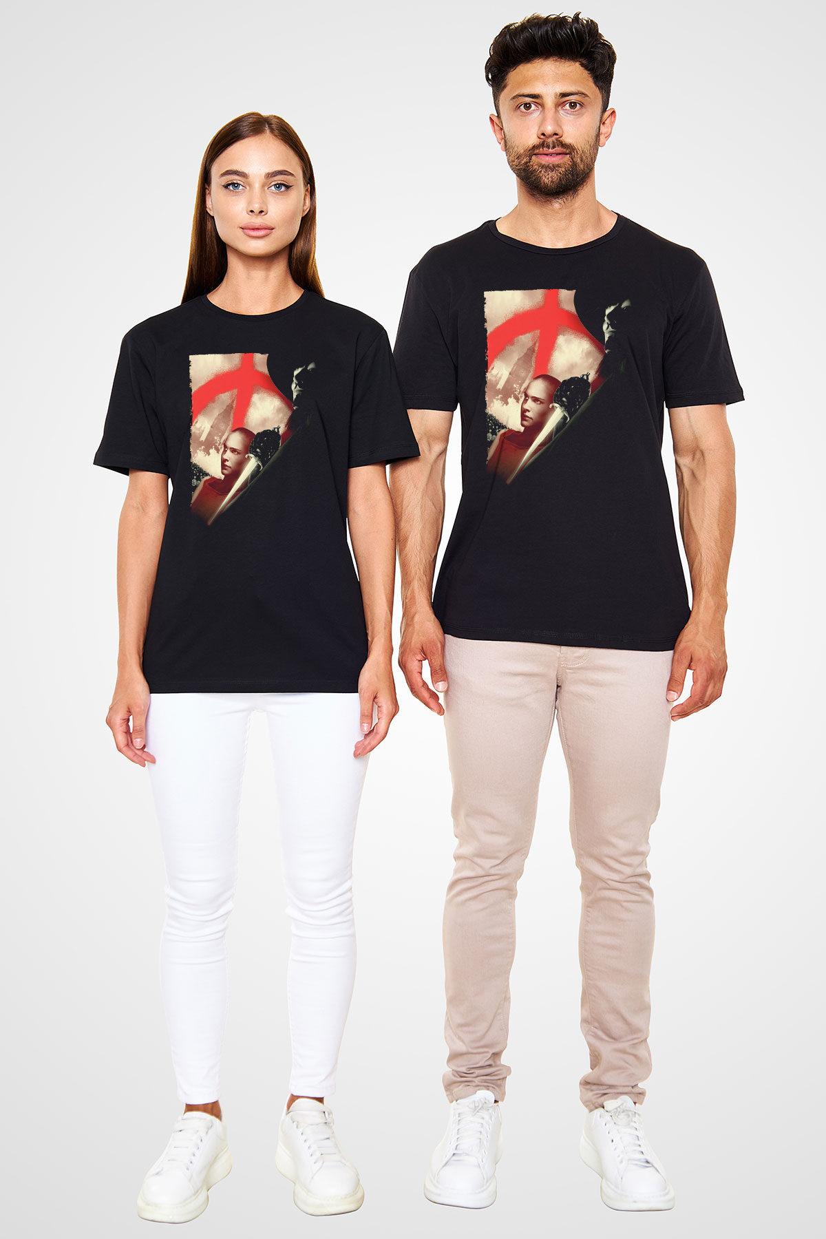 V for Vendetta Baskılı Siyah T-Shirt