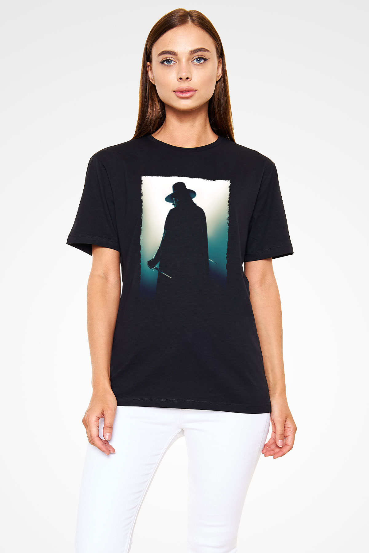 V for Vendetta Baskılı Siyah Tişört