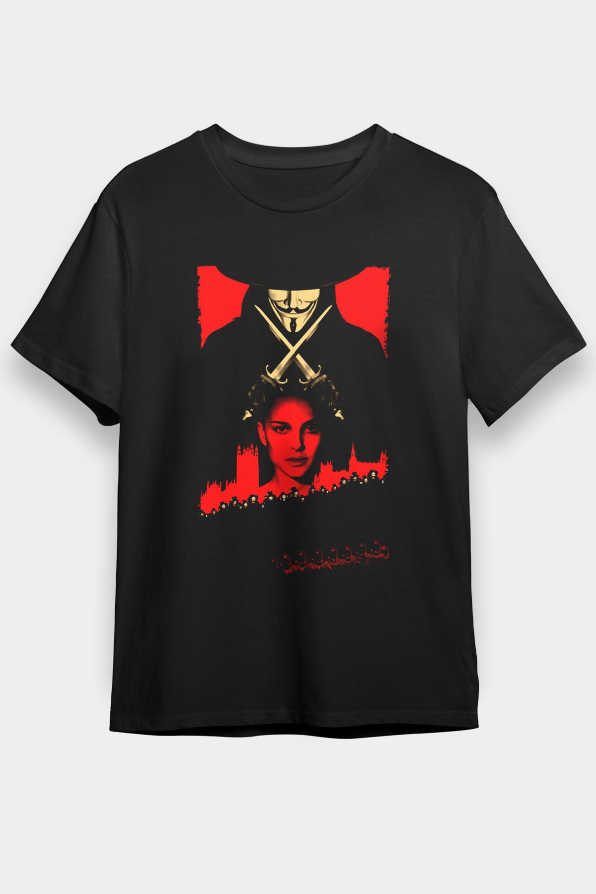V for Vendetta Baskılı Siyah Tshirt