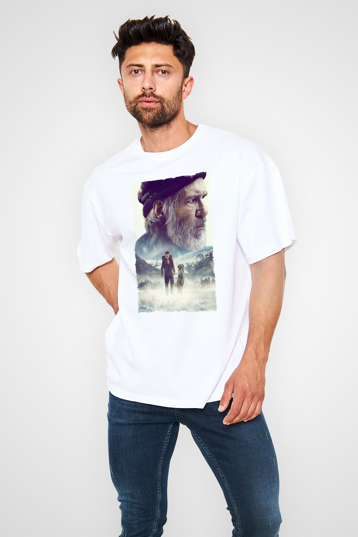 Unisex Vahşetin Çağrısı (The Call of the Wild) Baskılı Beyaz Oversize Tişört