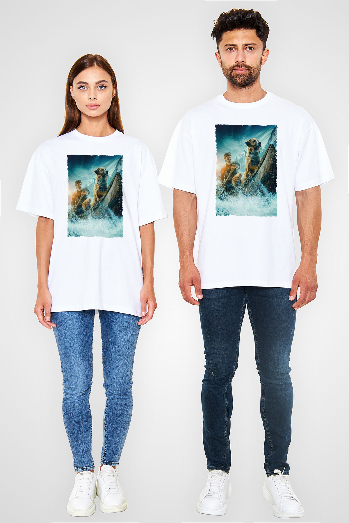 Unisex Vahşetin Çağrısı (The Call of the Wild) Baskılı Beyaz Oversize Oversize T-shirt