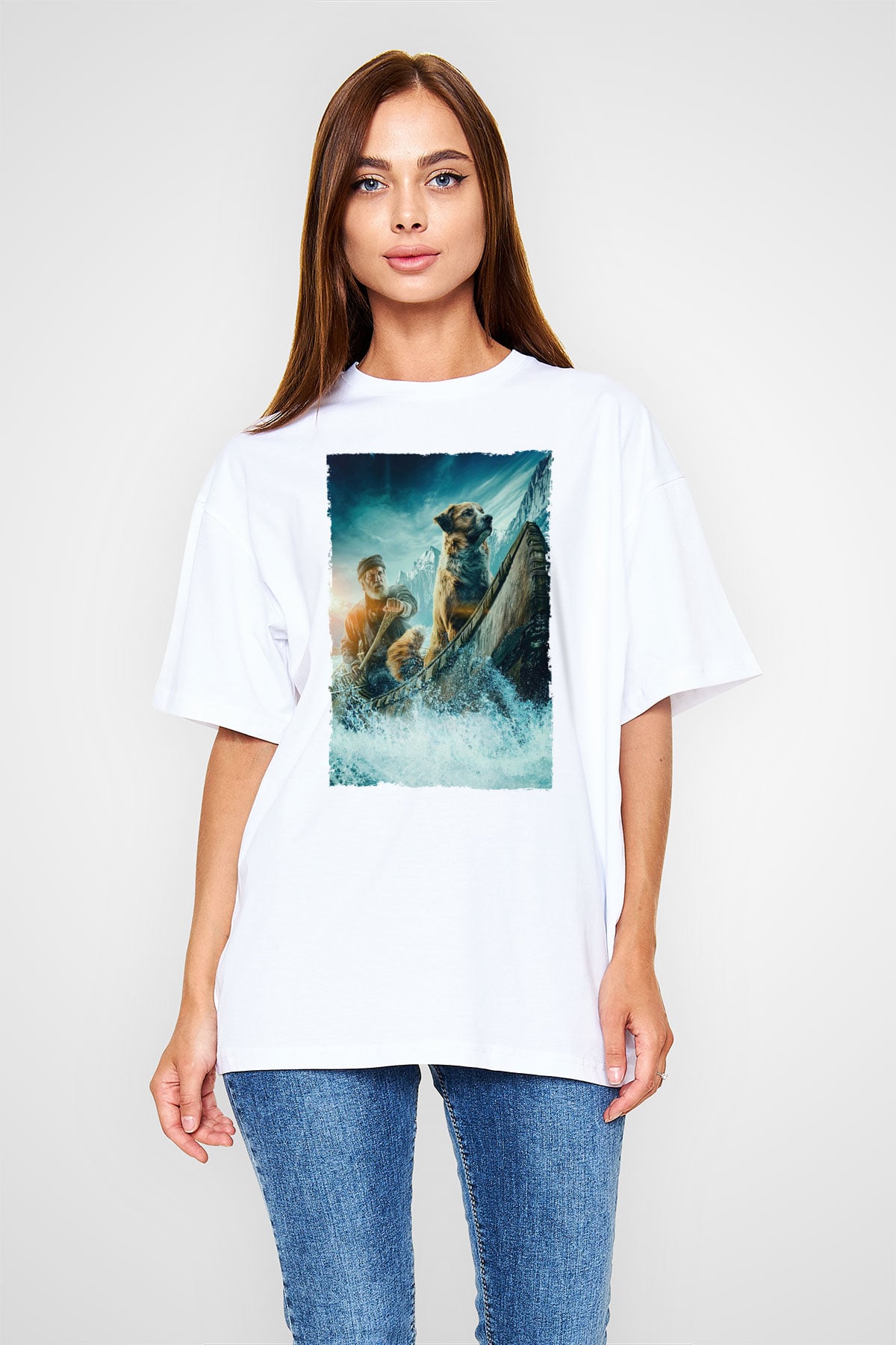 Unisex Vahşetin Çağrısı (The Call of the Wild) Baskılı Beyaz Oversize Oversize T-shirt